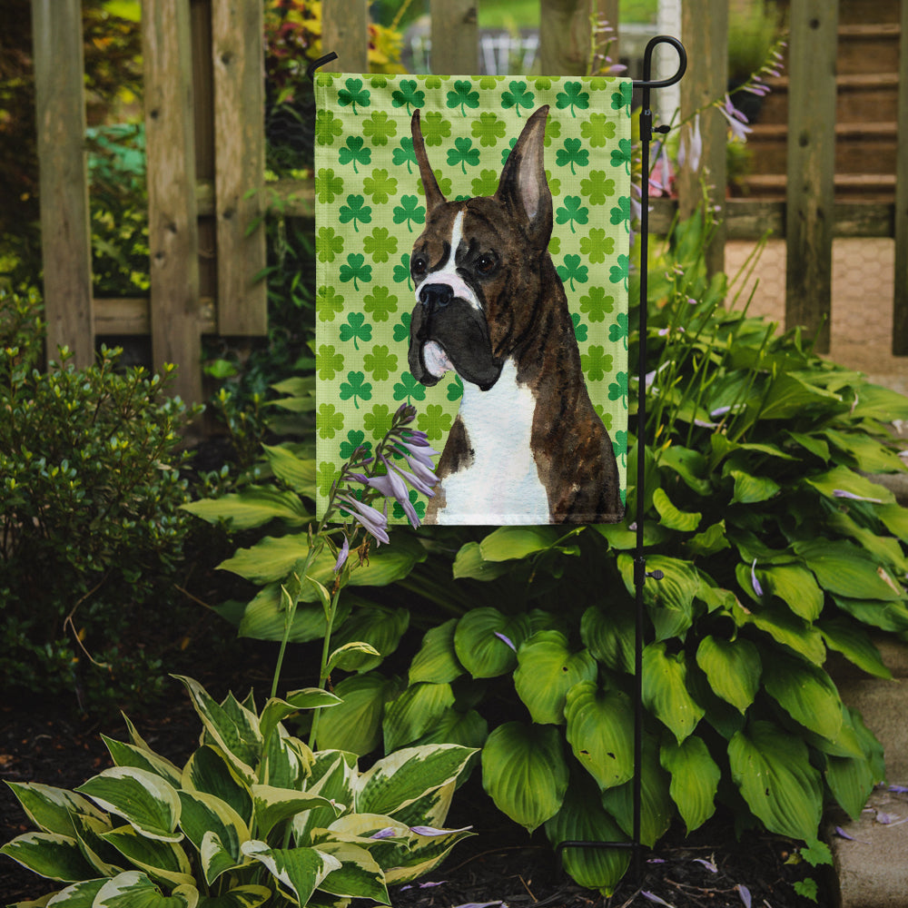 Boxer St. Patrick's Day Shamrock Portrait Flag Garden Size.