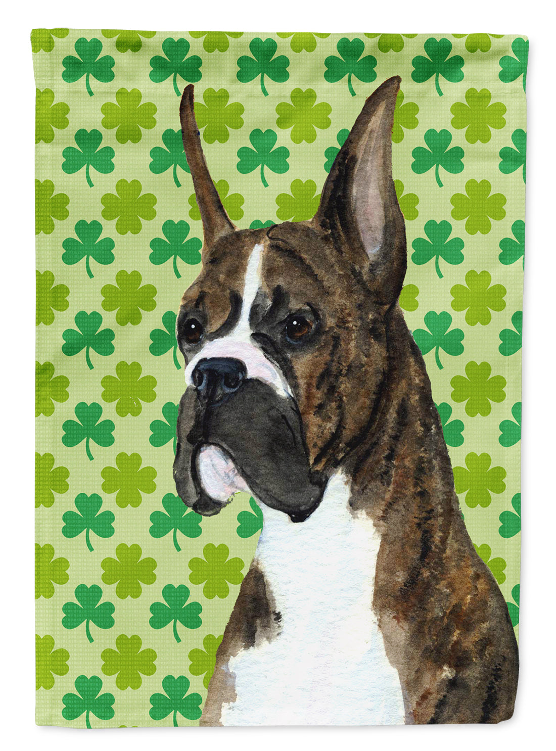 Boxer St. Patrick's Day Shamrock Portrait Flag Garden Size.