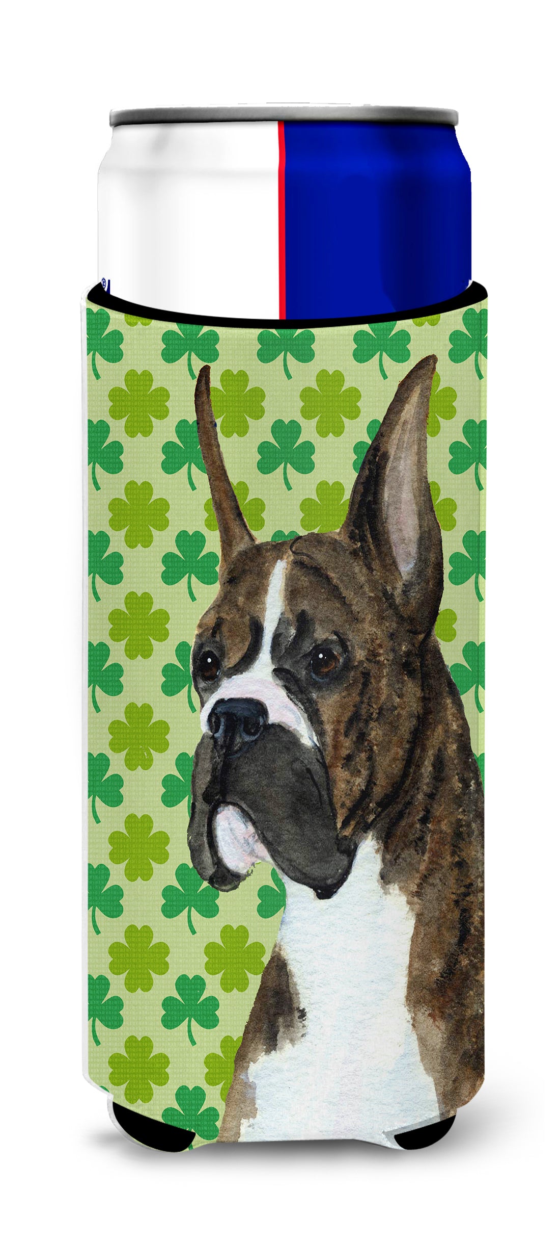 Boxer St. Patrick's Day Shamrock Portrait Ultra Beverage Insulators for slim cans SS4439MUK.