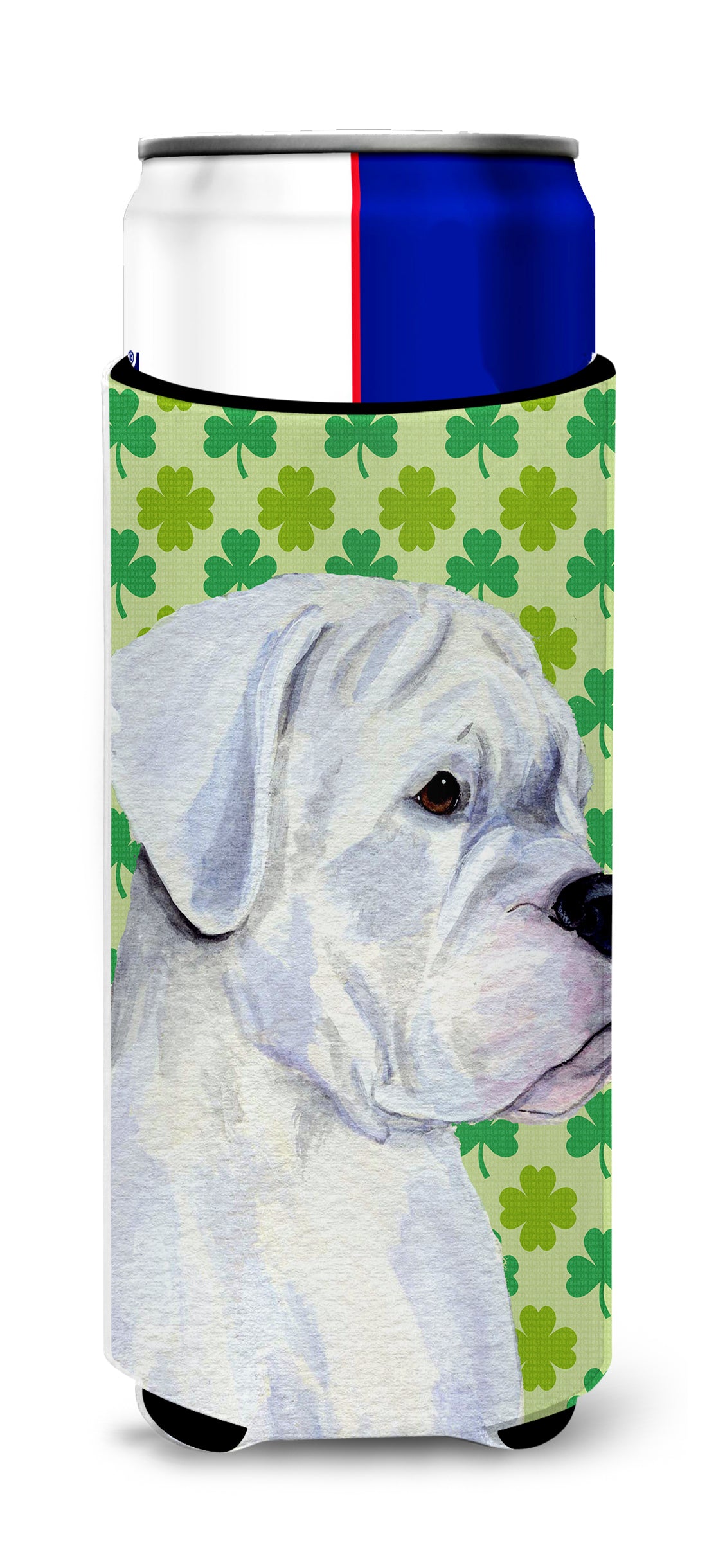 Boxer St. Patrick's Day Shamrock Portrait Ultra Beverage Insulators for slim cans SS4440MUK.