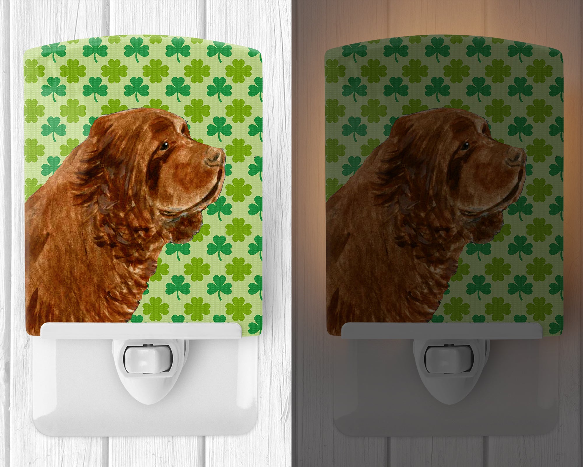 Sussex Spaniel St. Patrick's Day Shamrock Portrait Ceramic Night Light SS4441CNL - the-store.com