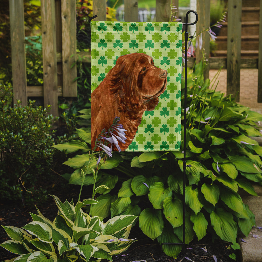 Sussex Spaniel St. Patrick's Day Shamrock Portrait Flag Garden Size.