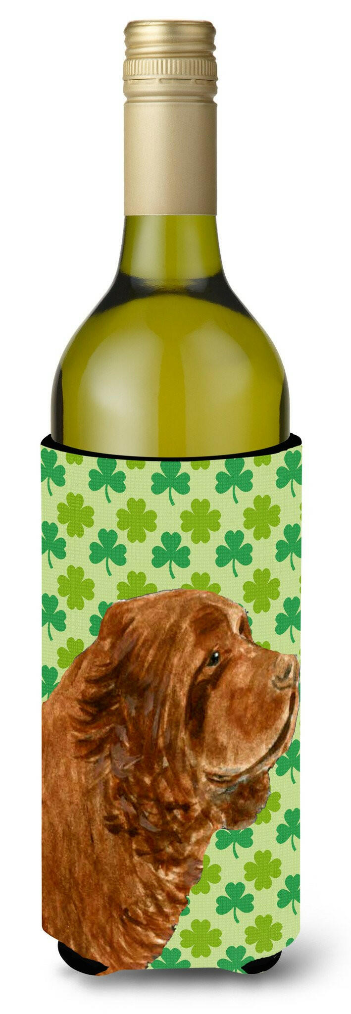 Sussex Spaniel St. Patrick's Day Shamrock Portrait Wine Bottle Beverage Insulator Beverage Insulator Hugger by Caroline's Treasures