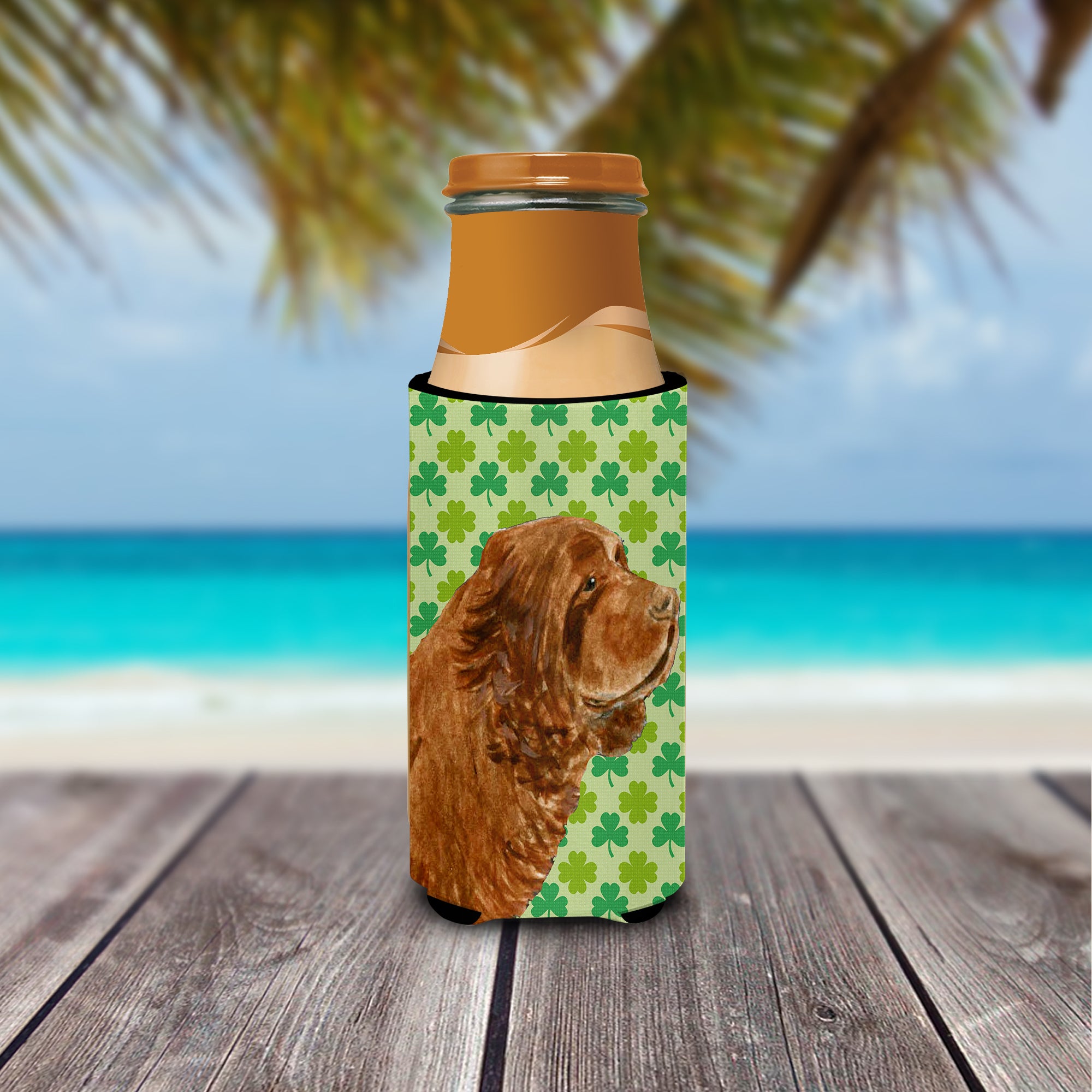 Sussex Spaniel St. Patrick's Day Shamrock Portrait Ultra Beverage Insulators for slim cans SS4441MUK.