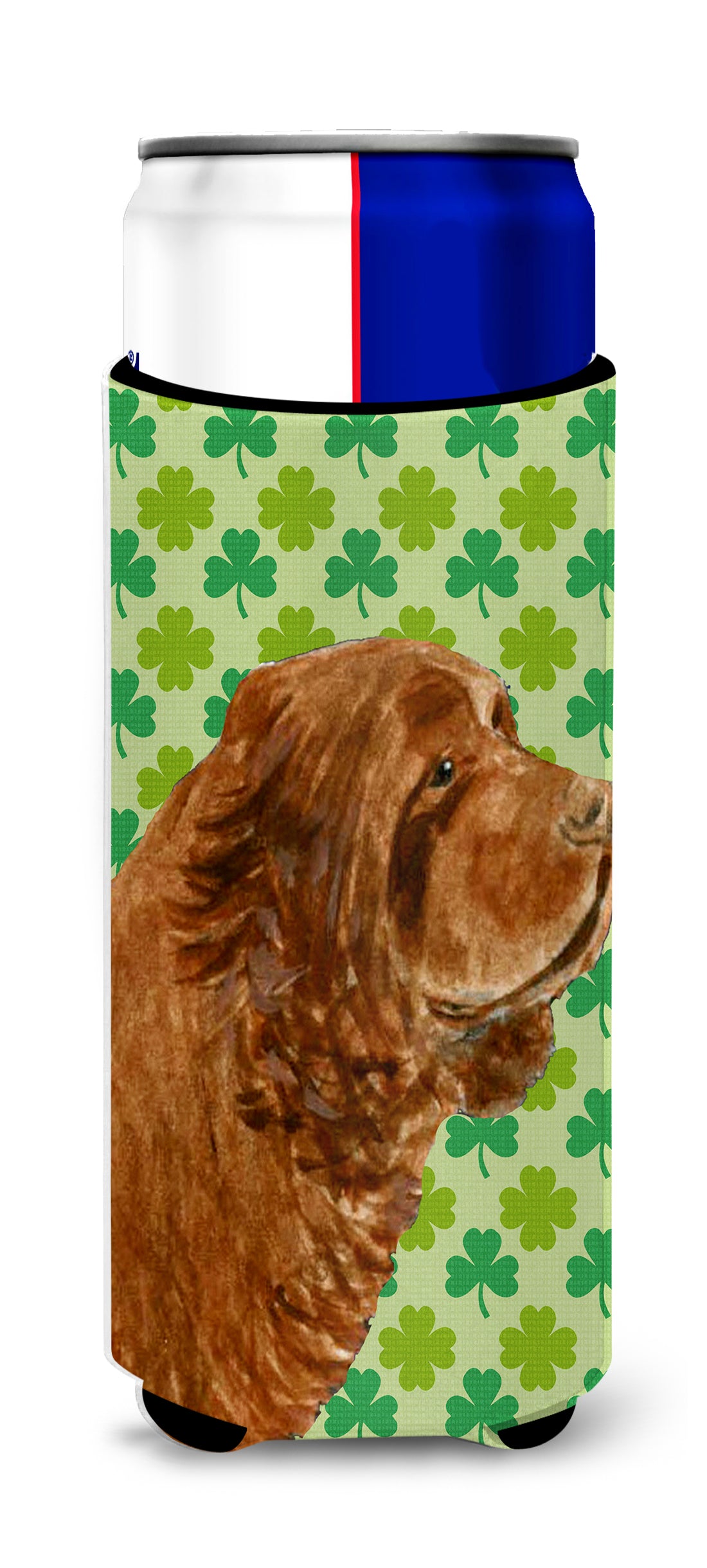 Sussex Spaniel St. Patrick's Day Shamrock Portrait Ultra Beverage Insulators for slim cans SS4441MUK.