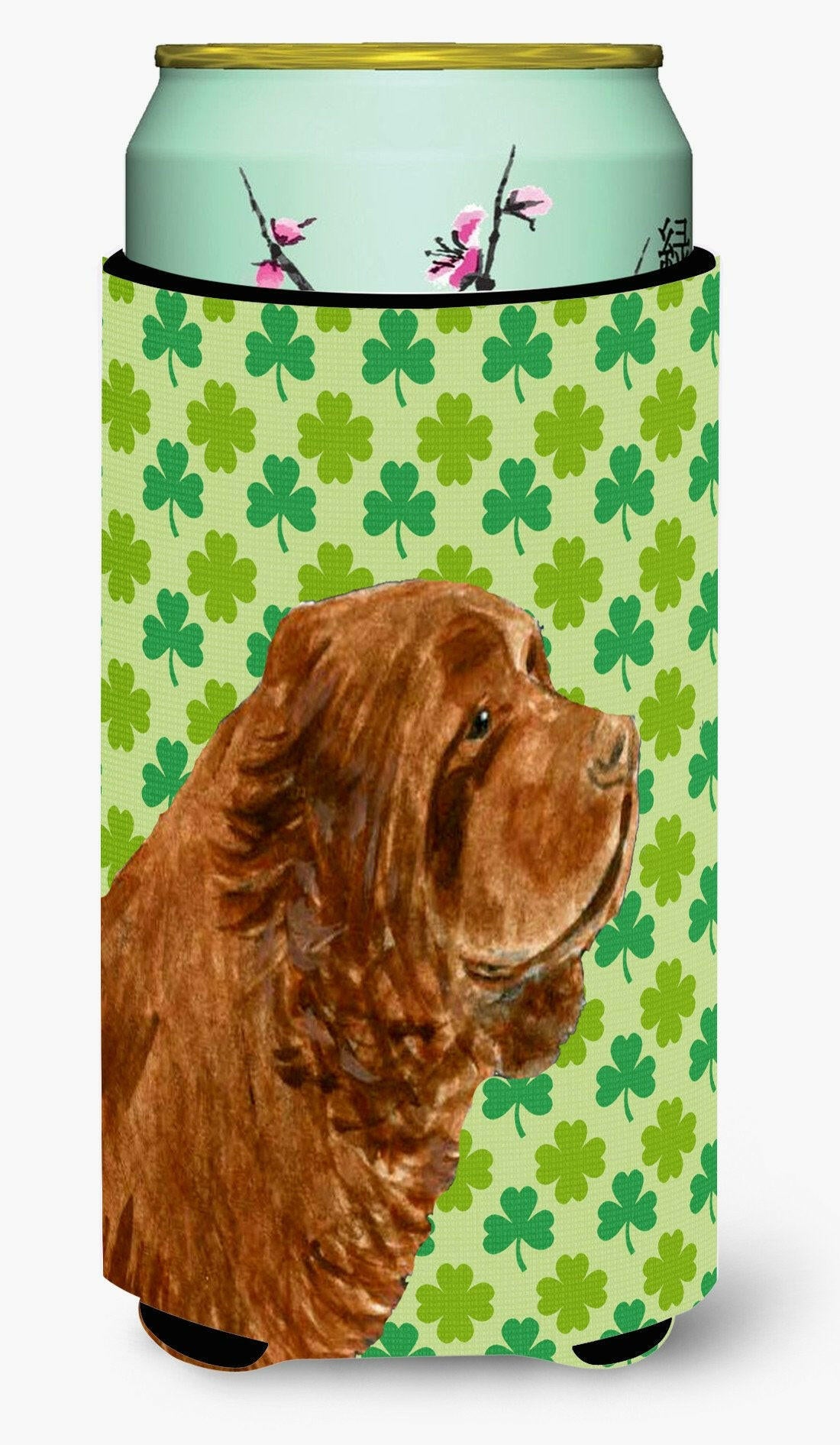 Sussex Spaniel St. Patrick's Day Shamrock Portrait  Tall Boy Beverage Insulator Beverage Insulator Hugger by Caroline's Treasures