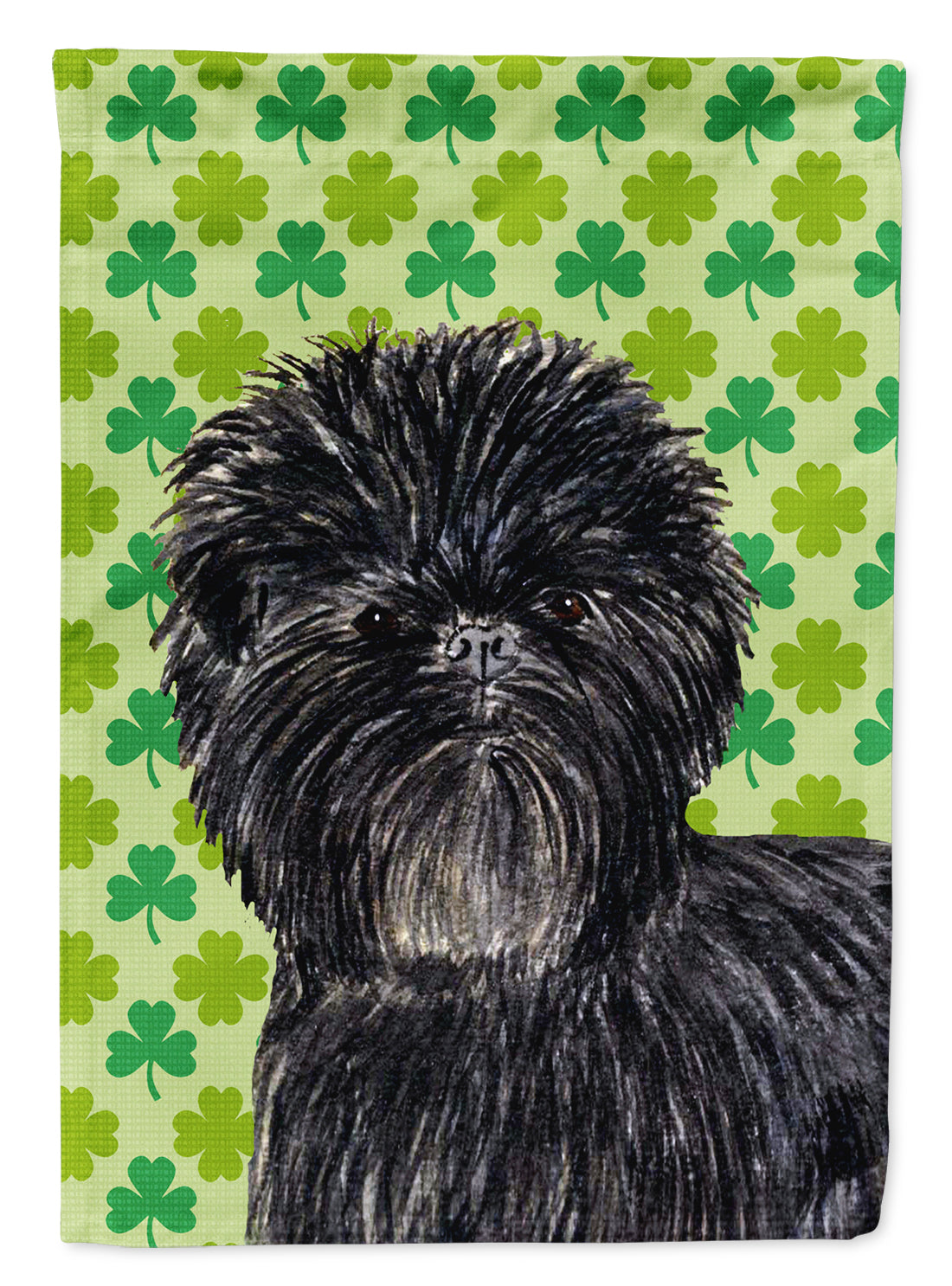 Affenpinscher St. Patrick's Day Shamrock Portrait Flag Garden Size.