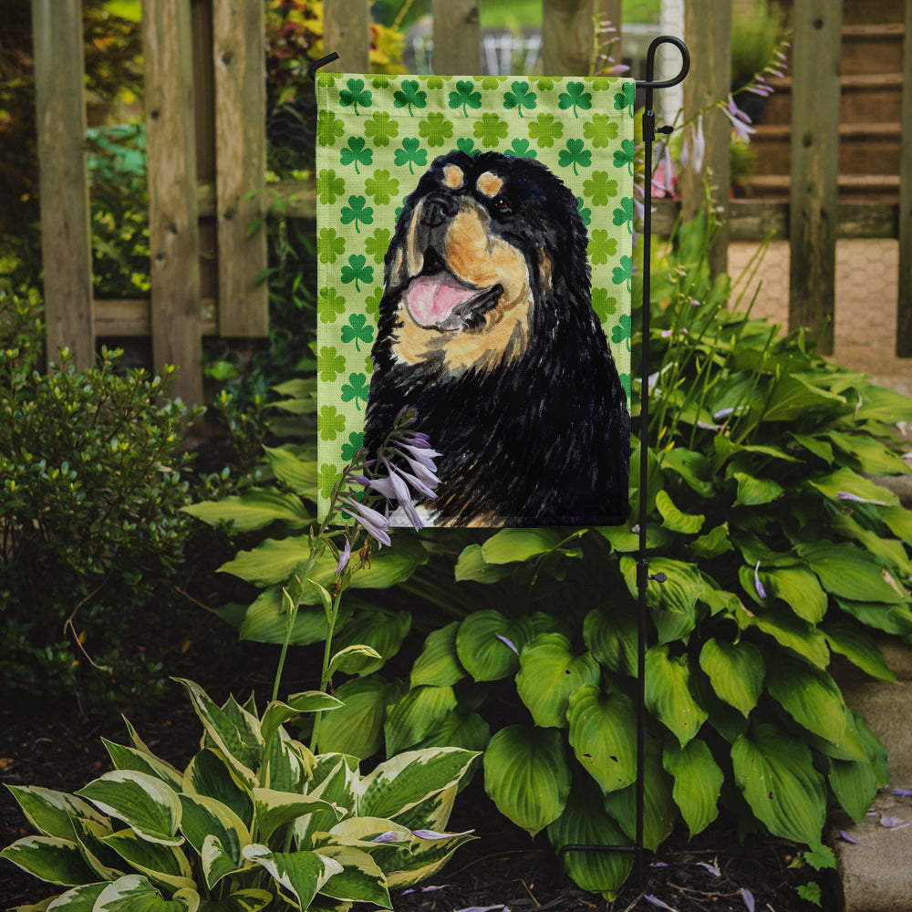 Tibetan Mastiff St. Patrick's Day Shamrock Portrait Flag Garden Size.