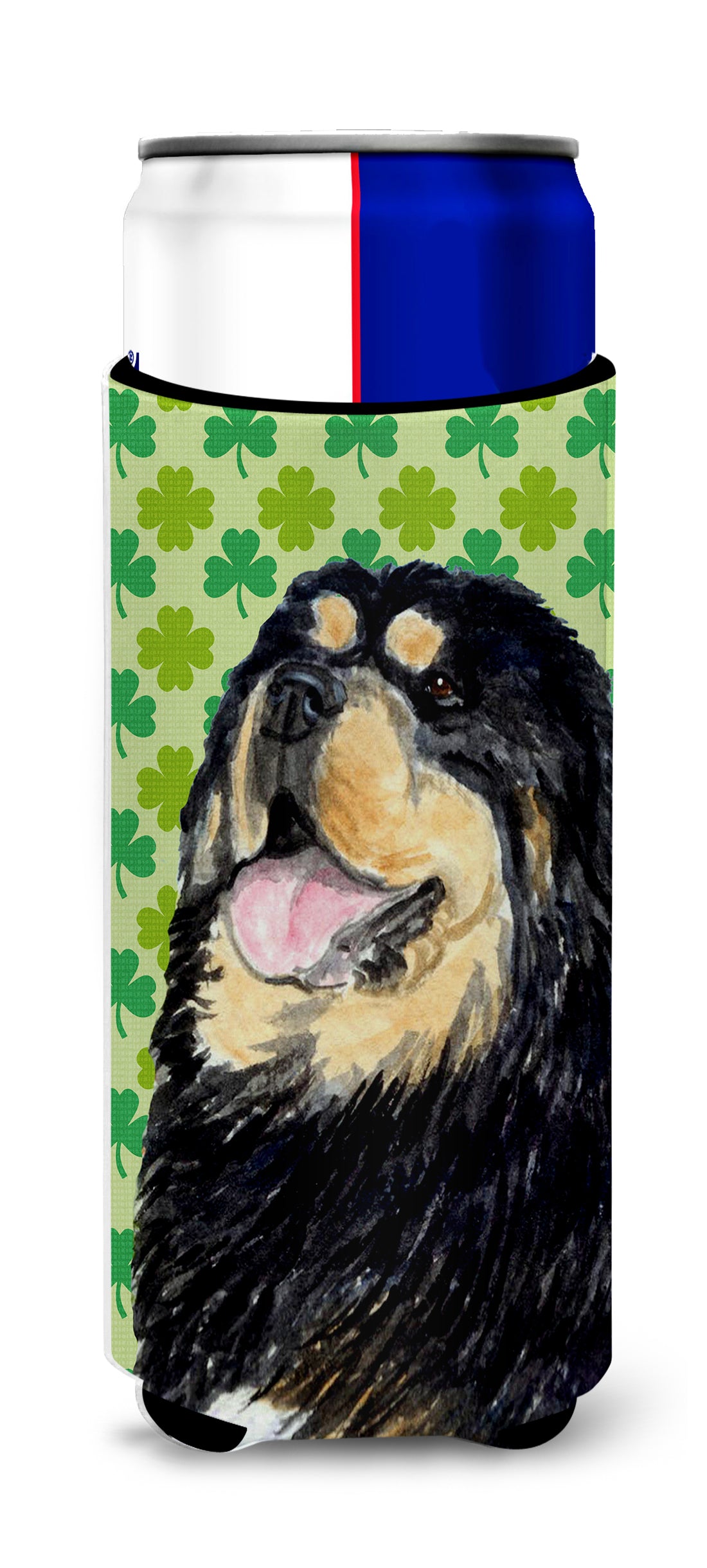 Tibetan Mastiff St. Patrick's Day Shamrock Portrait Ultra Beverage Insulators for slim cans SS4443MUK.