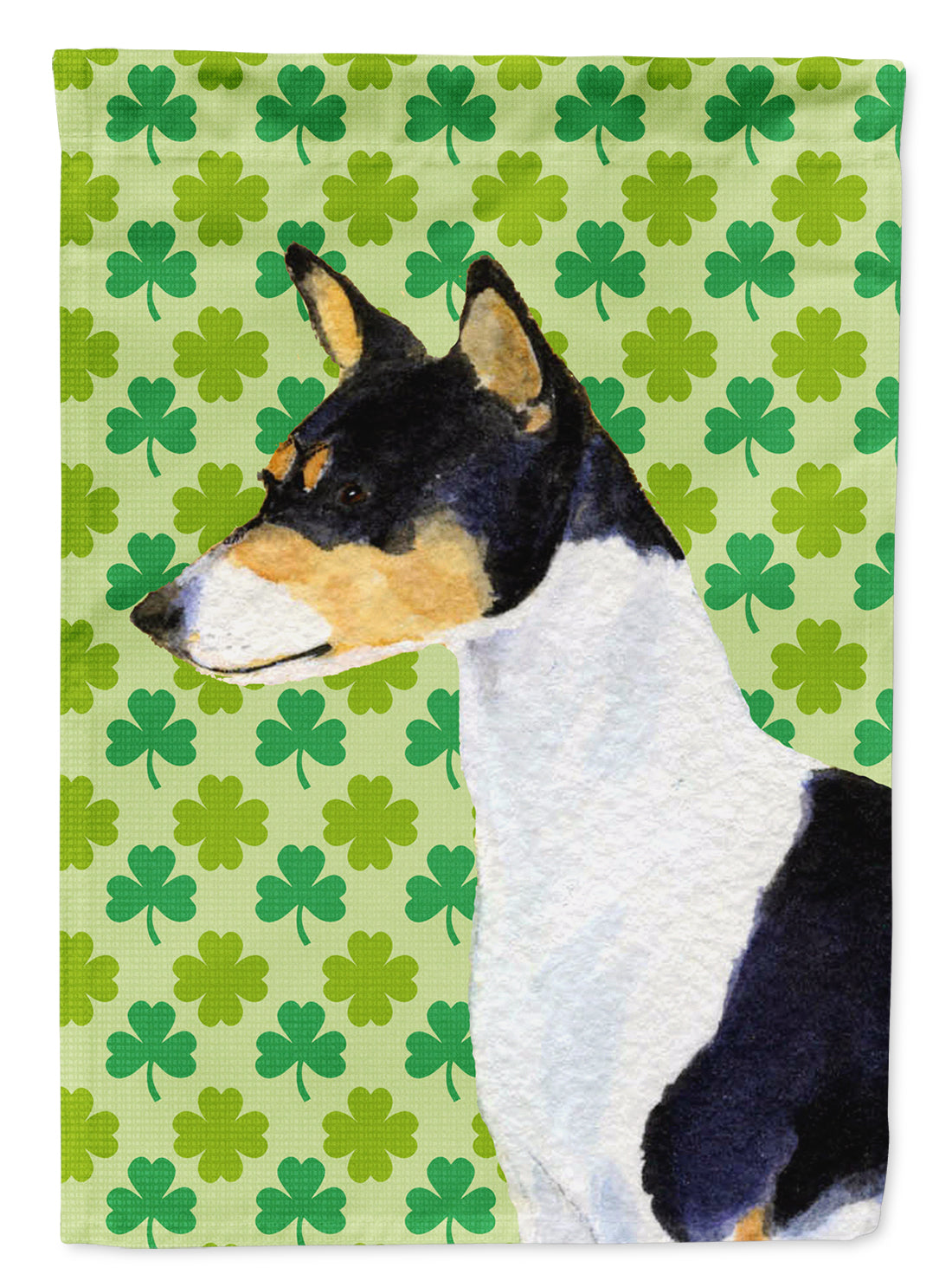 Basenji St. Patrick&#39;s Day Shamrock Portrait Flag Canvas House Size  the-store.com.