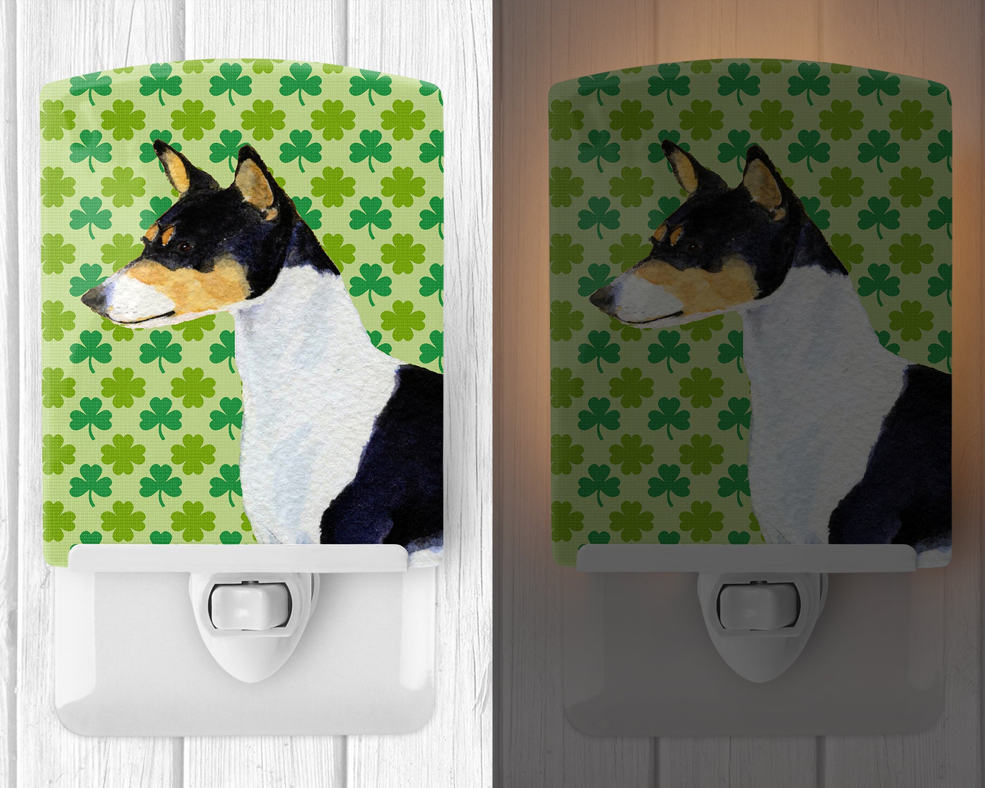 Basenji St. Patrick's Day Shamrock Portrait Ceramic Night Light SS4445CNL - the-store.com