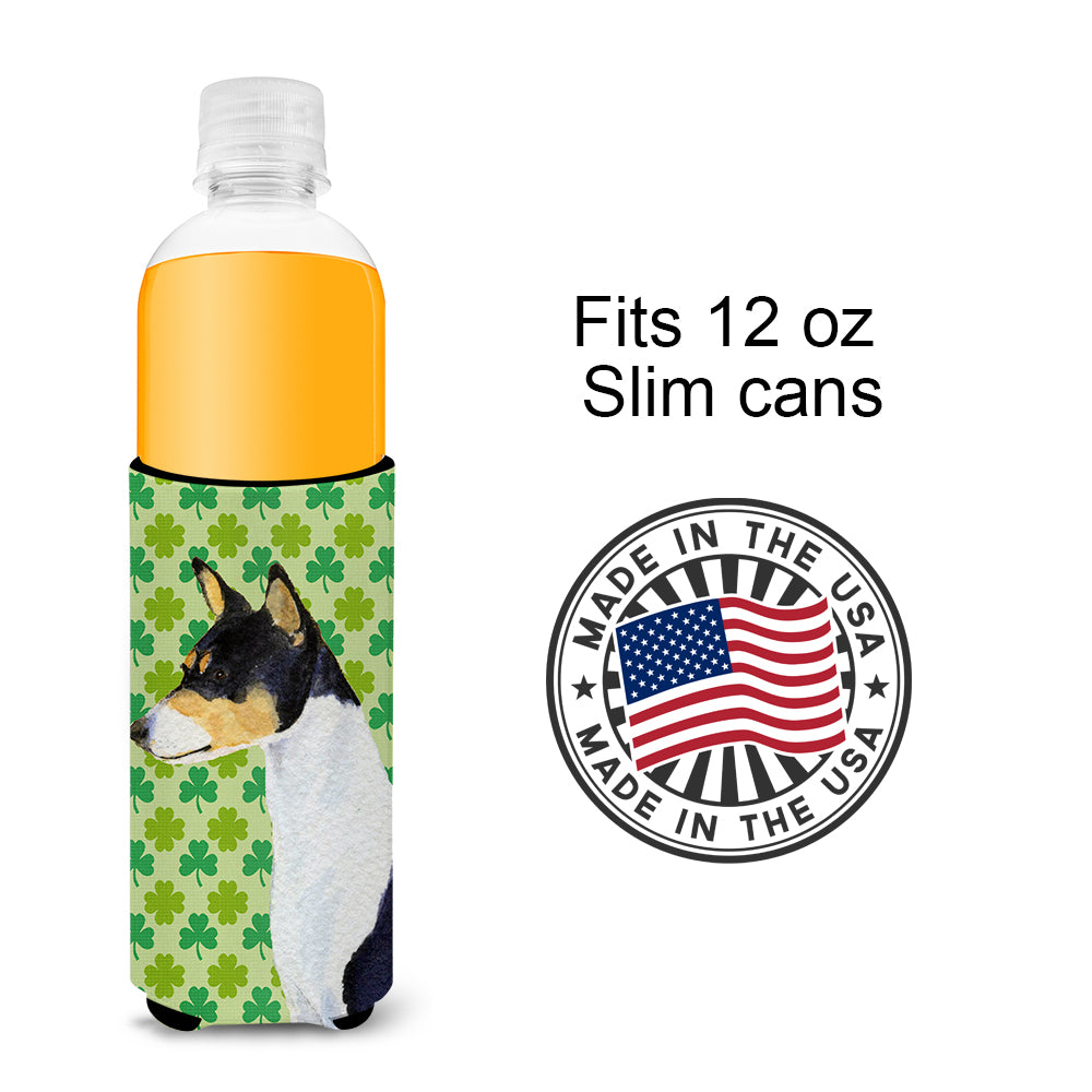 Basenji St. Patrick's Day Shamrock Portrait Ultra Beverage Insulators for slim cans SS4445MUK.