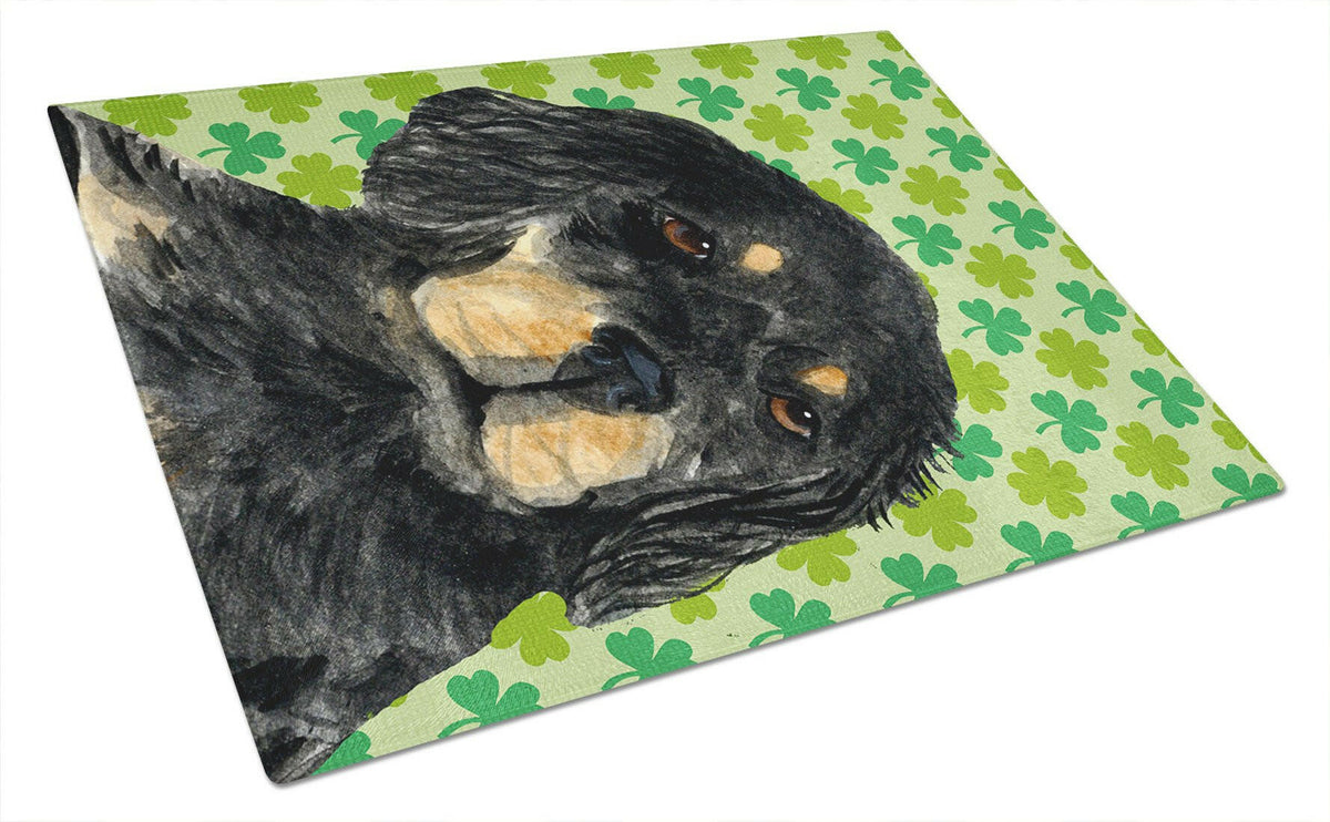 Gordon Setter St. Patrick&#39;s Day Shamrock Portrait Glass Cutting Board Large by Caroline&#39;s Treasures