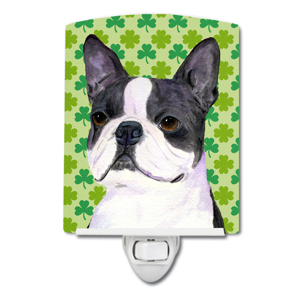 Boston Terrier St. Patrick&#39;s Day Shamrock Portrait Ceramic Night Light SS4447CNL - the-store.com