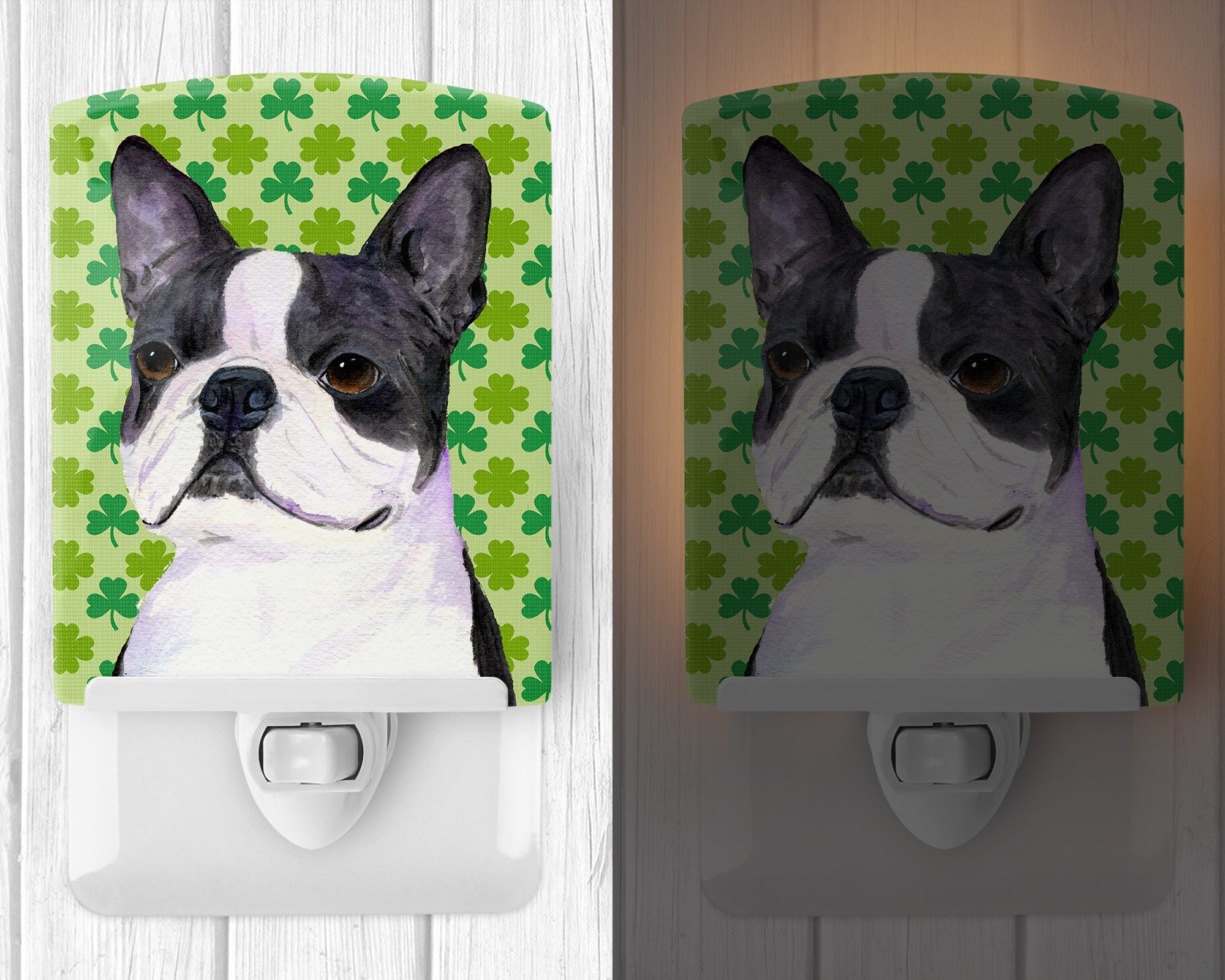 Boston Terrier St. Patrick's Day Shamrock Portrait Ceramic Night Light SS4447CNL - the-store.com