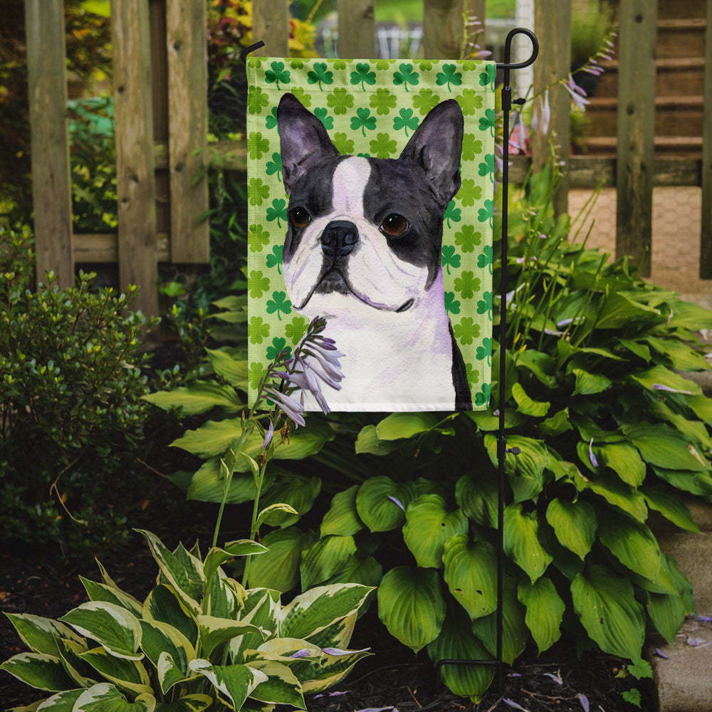 Boston Terrier St. Patrick's Day Shamrock Portrait Flag Garden Size.