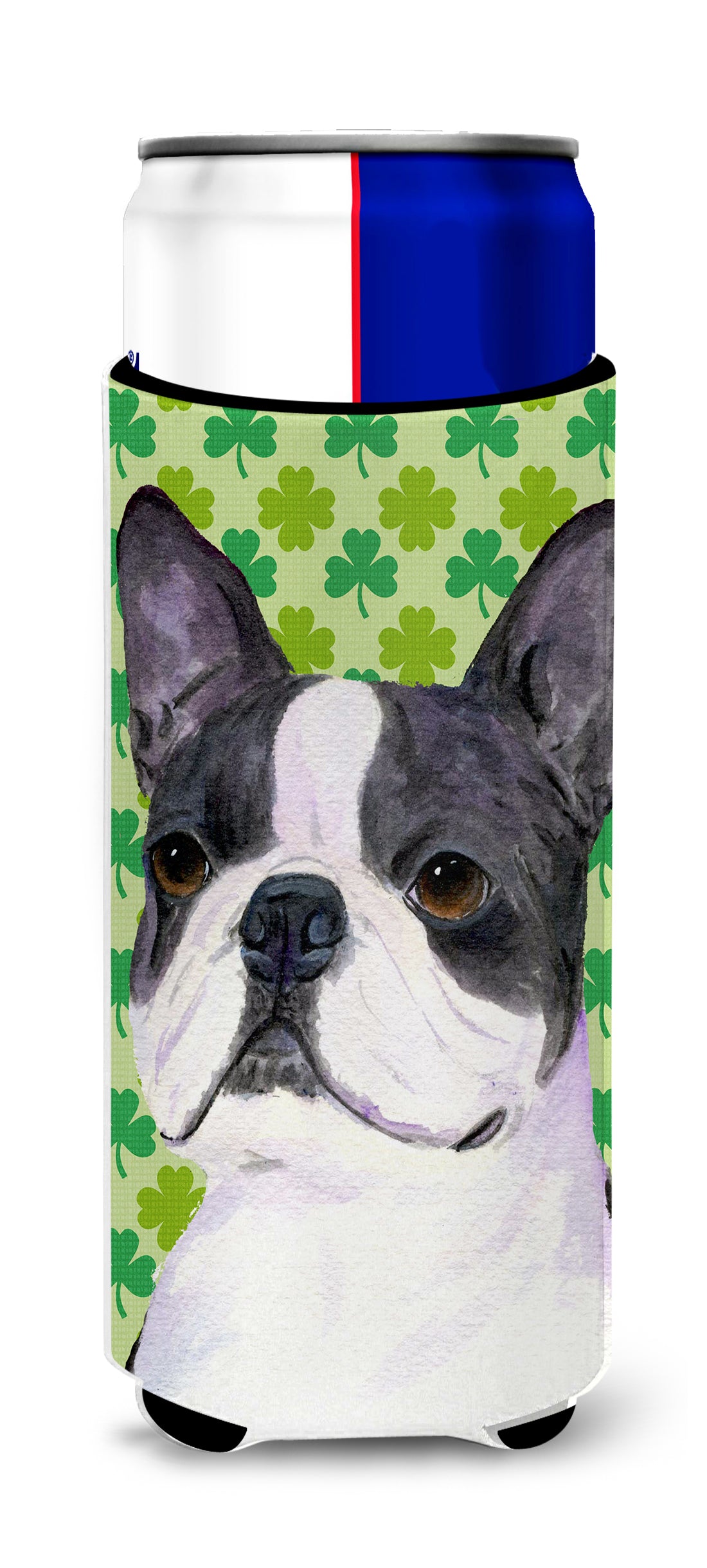 Boston Terrier St. Patrick&#39;s Day Shamrock Portrait Ultra Beverage Insulators for slim cans SS4447MUK.