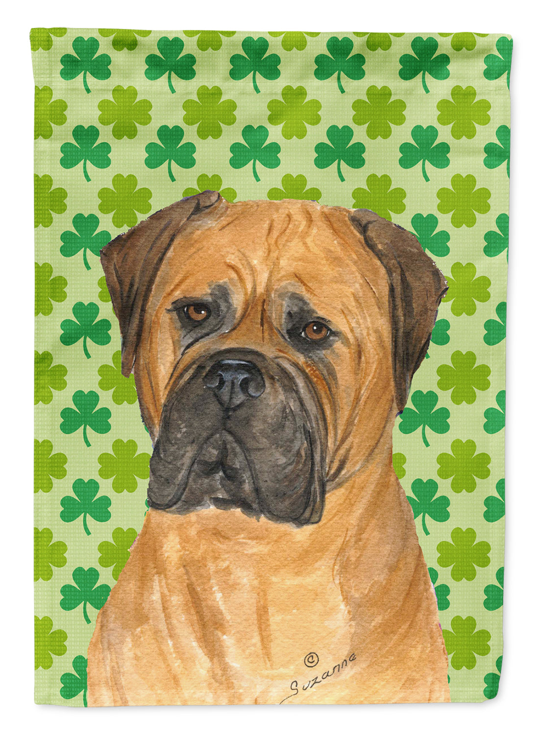 Bullmastiff St. Patrick's Day Shamrock Portrait Flag Canvas House Size  the-store.com.