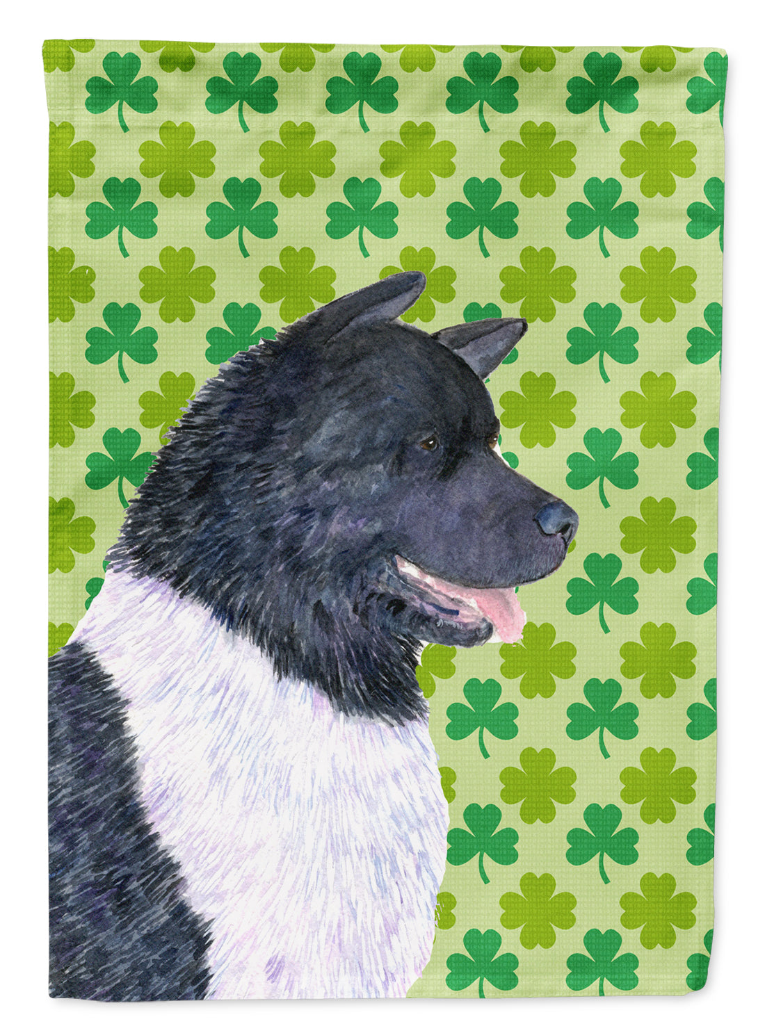 Akita St. Patrick's Day Shamrock Portrait Flag Garden Size.