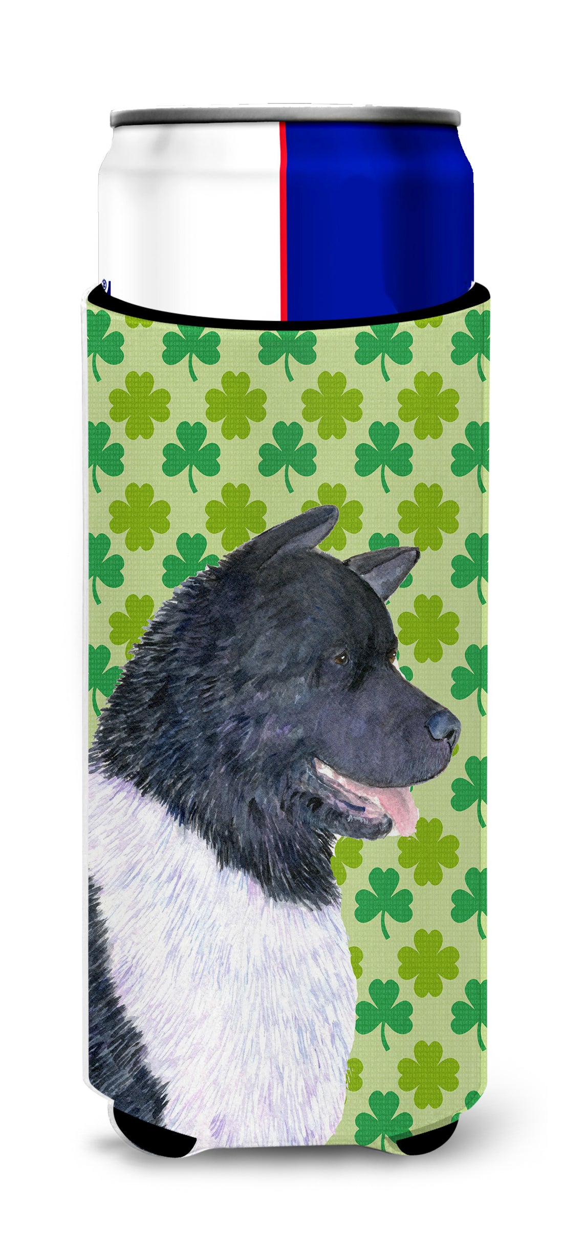 Akita St. Patrick's Day Shamrock Portrait Ultra Beverage Insulators for slim cans SS4452MUK.