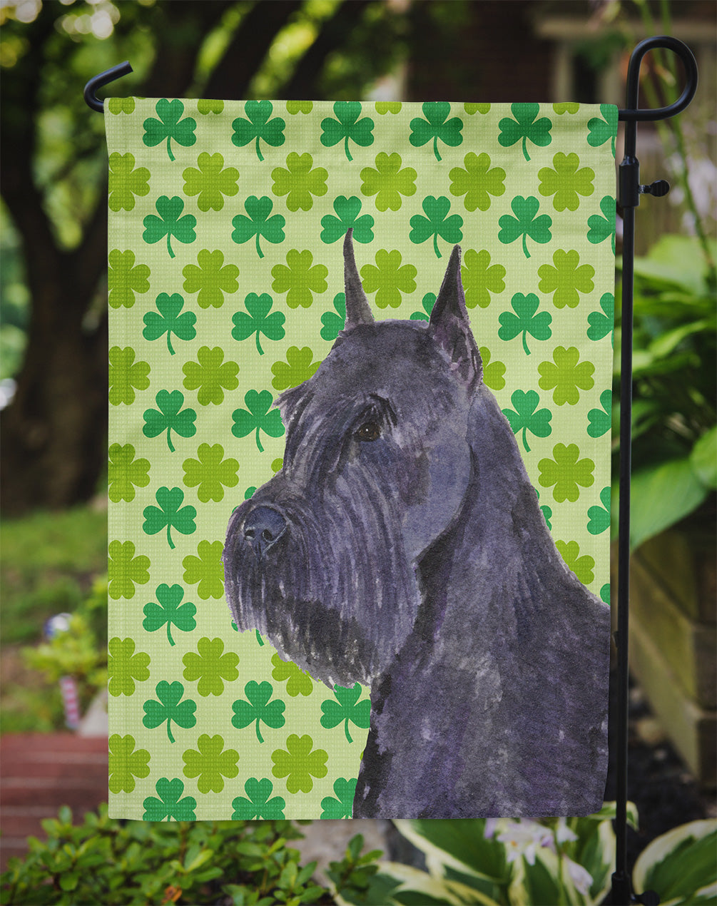 Schnauzer Giant St. Patrick's Day Shamrock Portrait Flag Garden Size.