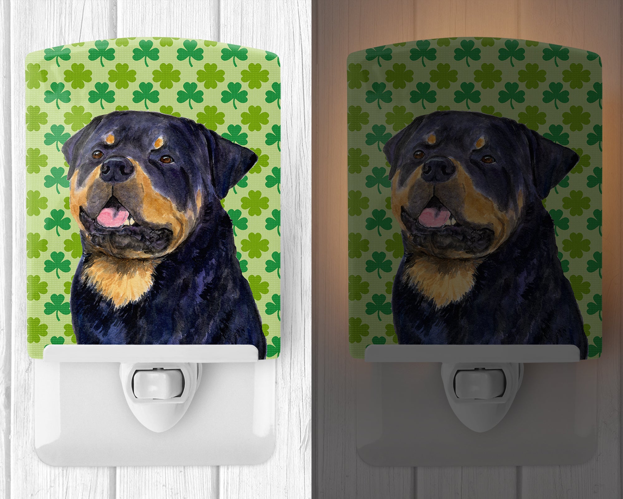 Rottweiler St. Patrick's Day Shamrock Portrait Ceramic Night Light SS4455CNL - the-store.com