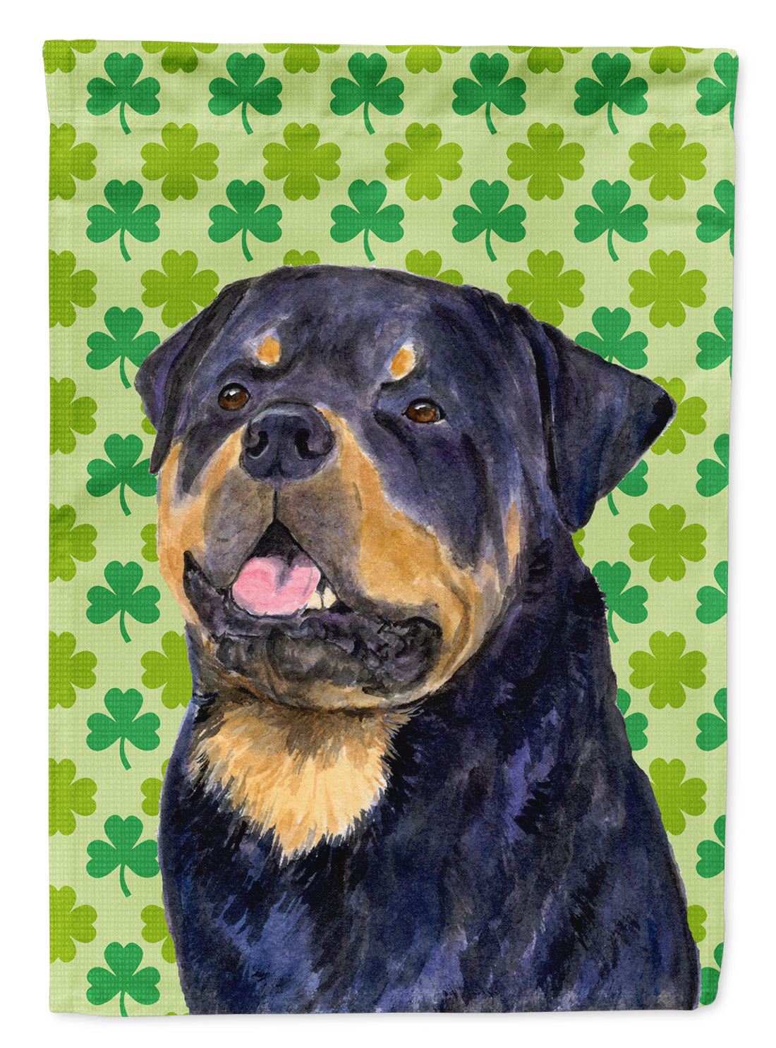 Rottweiler St. Patrick's Day Shamrock Portrait Flag Garden Size.