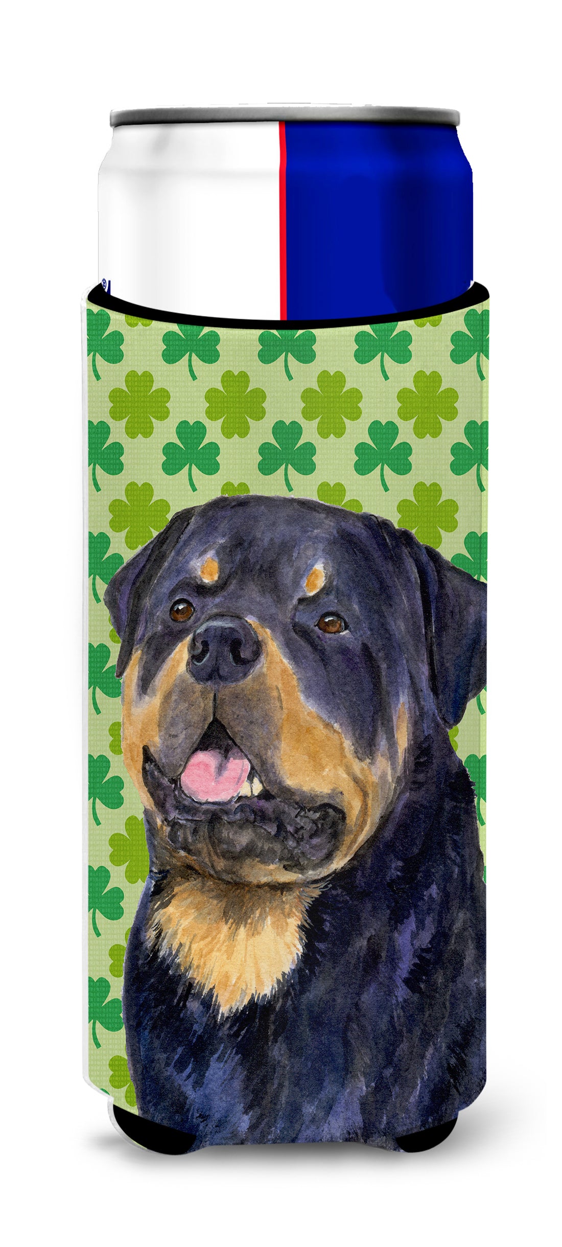 Rottweiler St. Patrick&#39;s Day Shamrock Portrait Ultra Beverage Insulators for slim cans SS4455MUK.