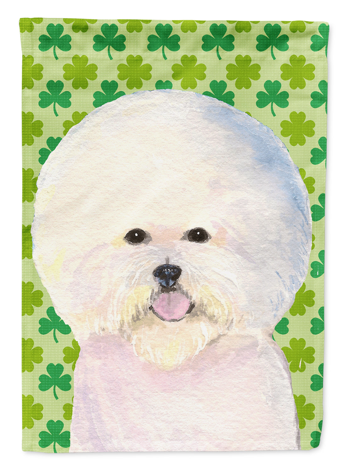 Bichon Frise St. Patrick's Day Shamrock Portrait Flag Canvas House Size  the-store.com.