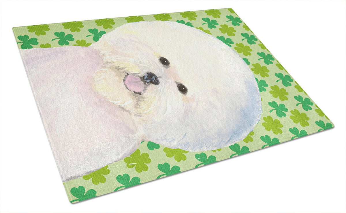 Bichon Frise St. Patrick&#39;s Day Shamrock Portrait Glass Cutting Board Large by Caroline&#39;s Treasures