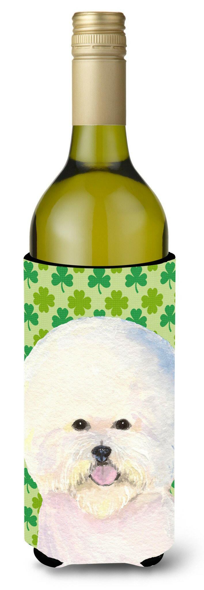 Bichon Frise St. Patrick's Day Shamrock Portrait Wine Bottle Beverage Insulator Beverage Insulator Hugger by Caroline's Treasures