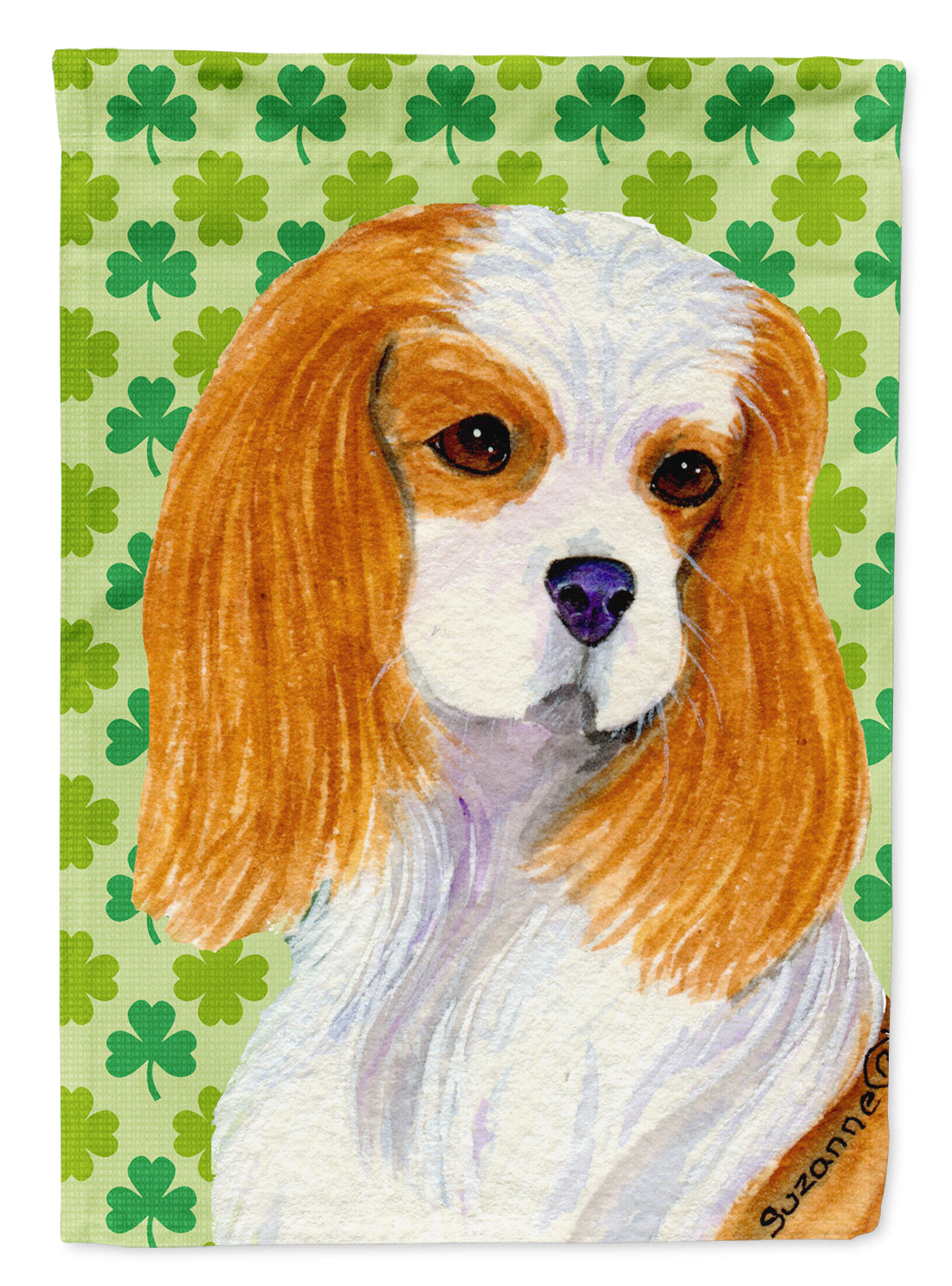 Cavalier Spaniel St. Patrick&#39;s Day Shamrock Portrait Flag Canvas House Size  the-store.com.