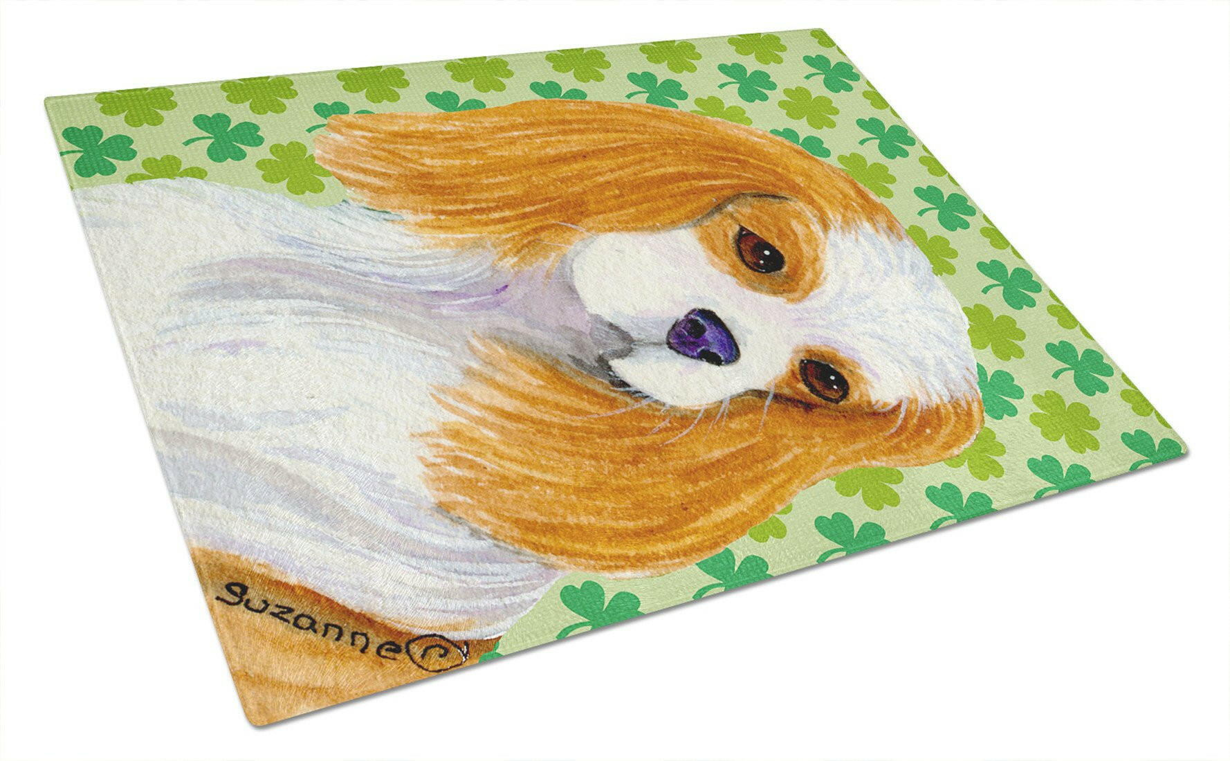 Cavalier Spaniel St. Patrick's Day Shamrock Portrait Glass Cutting Board Large by Caroline's Treasures