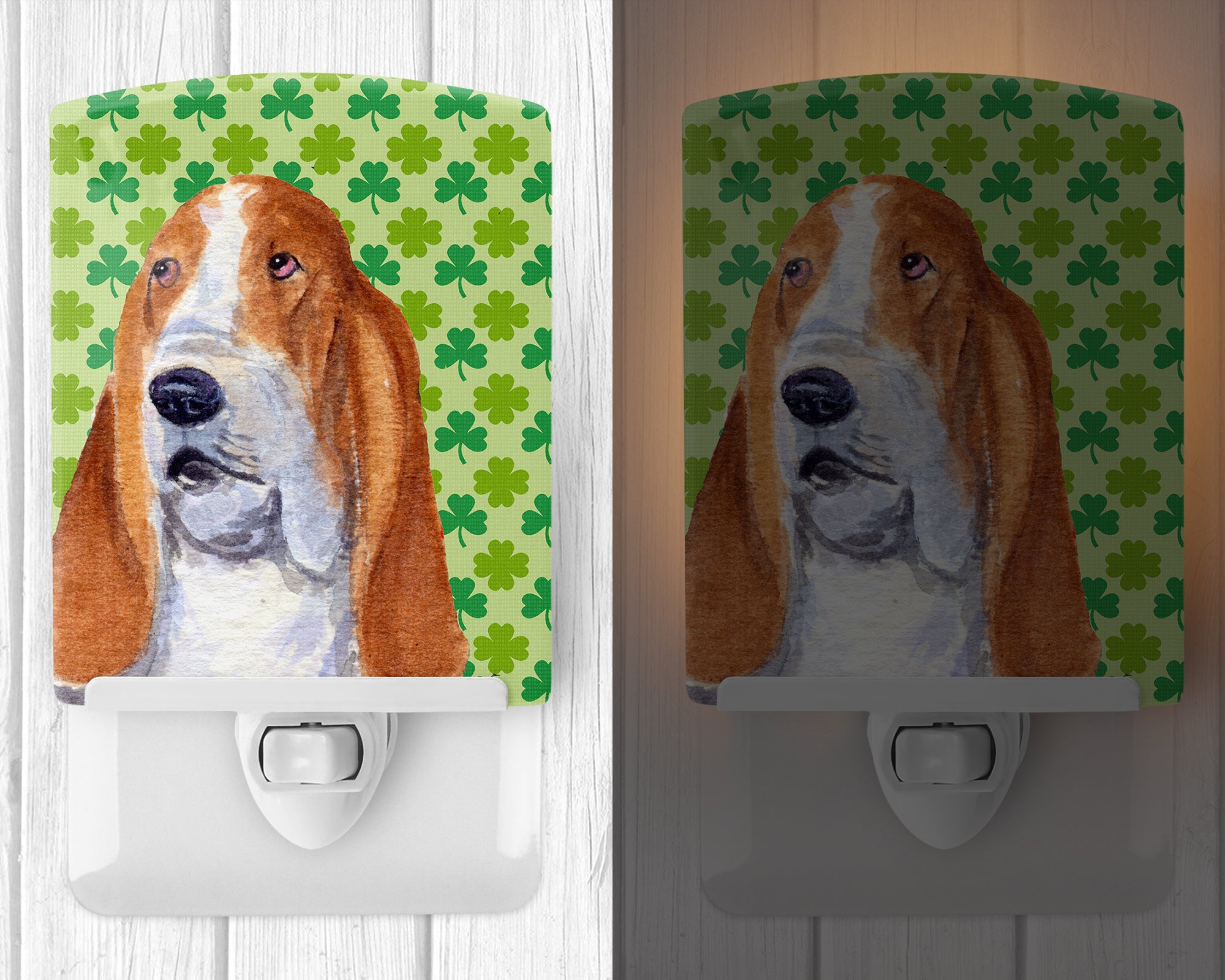 Basset Hound St. Patrick's Day Shamrock Portrait Ceramic Night Light SS4459CNL - the-store.com