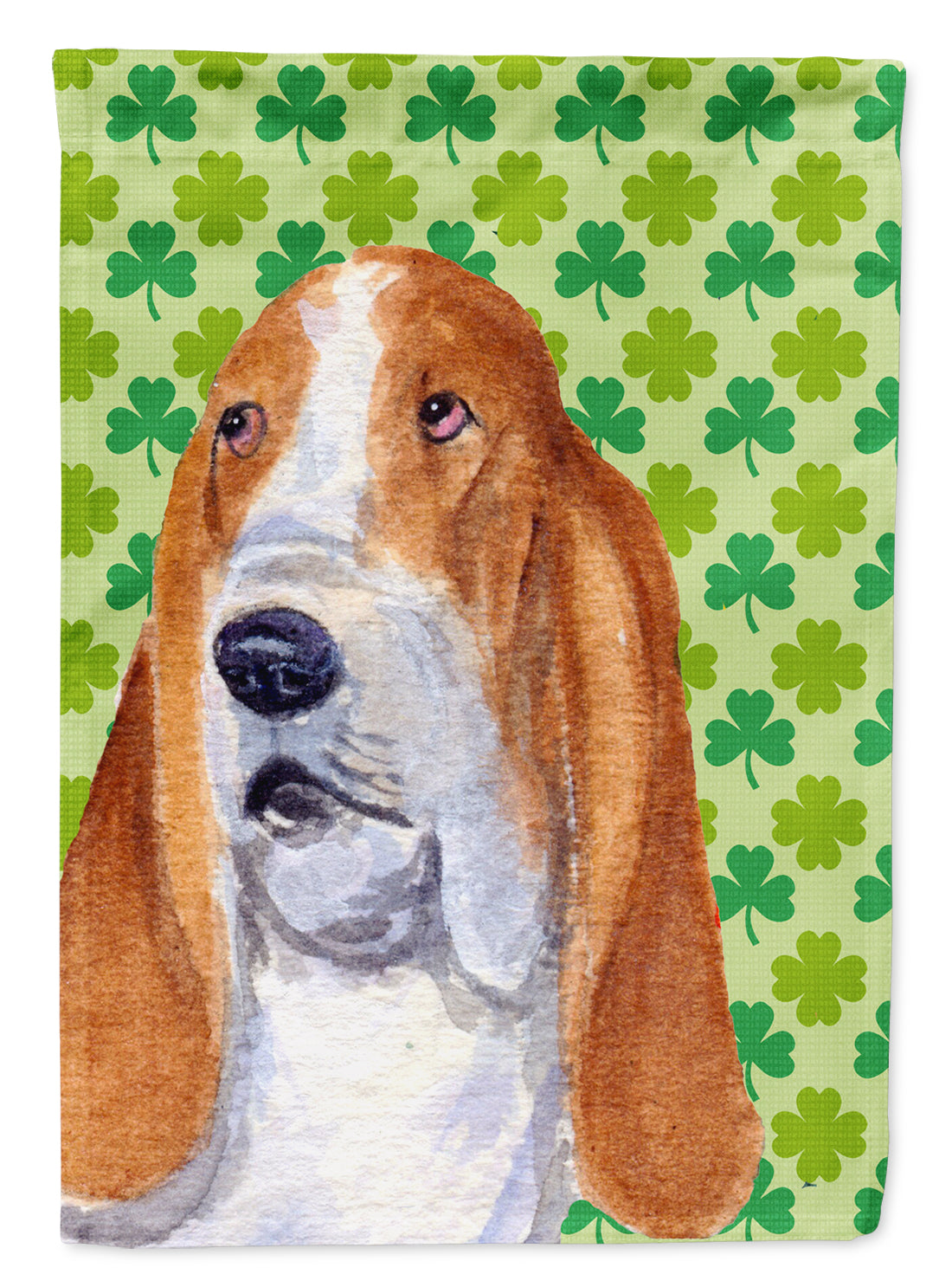 Basset Hound St. Patrick's Day Shamrock Portrait Flag Garden Size.