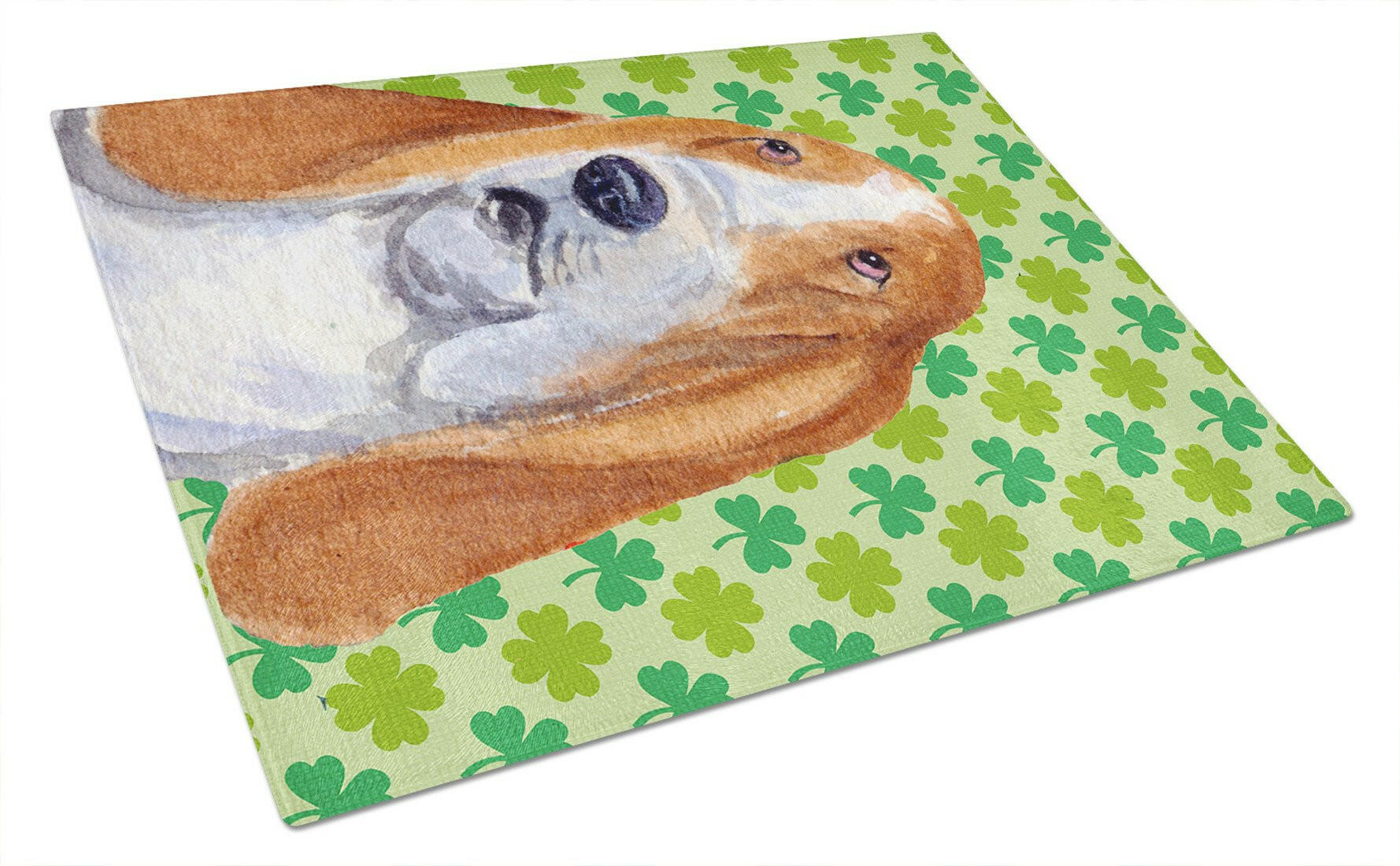 Basset Hound St. Patrick's Day Shamrock Portrait Glass Cutting Board Large by Caroline's Treasures