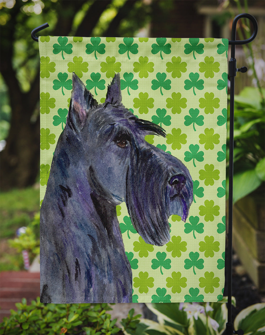 Scottish Terrier St. Patrick's Day Shamrock Portrait Flag Garden Size.