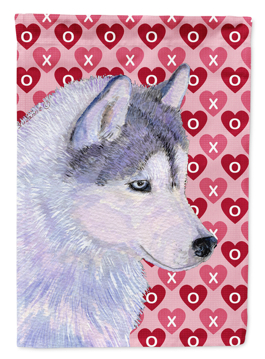 Siberian Husky Hearts Love and Valentine's Day Portrait Flag Canvas House Size  the-store.com.