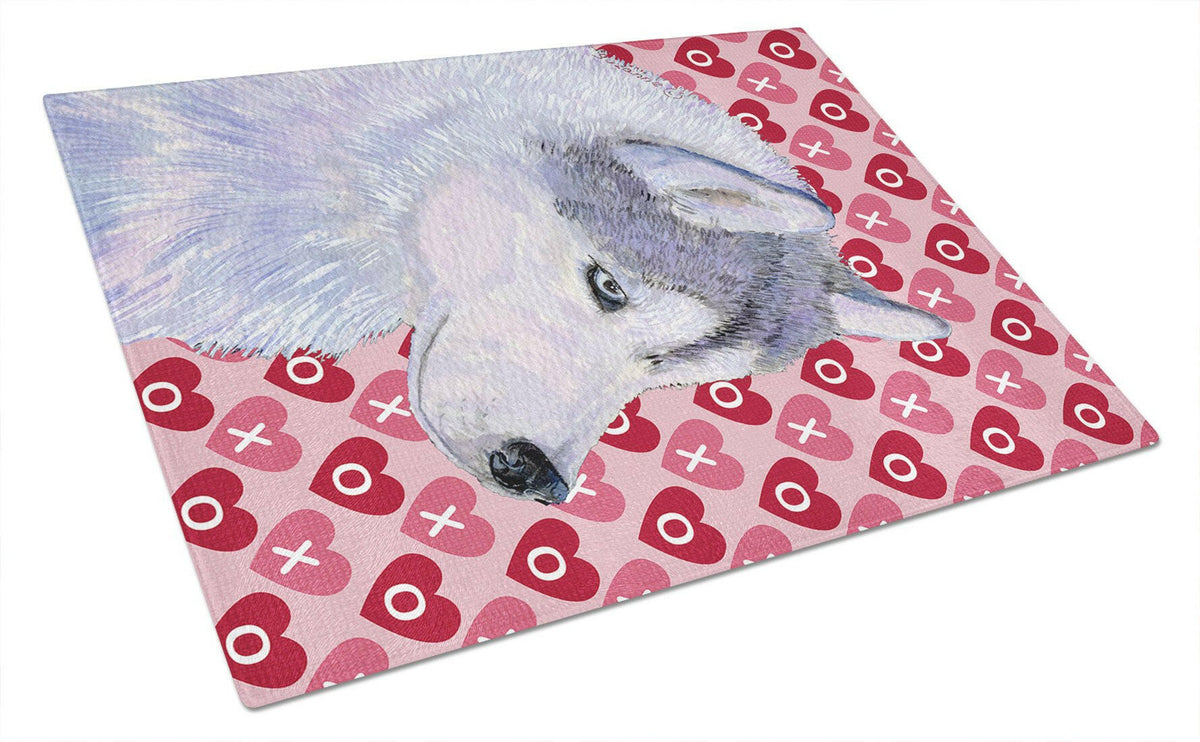 Siberian Husky Hearts Love and Valentine&#39;s Day Glass Cutting Board Large by Caroline&#39;s Treasures