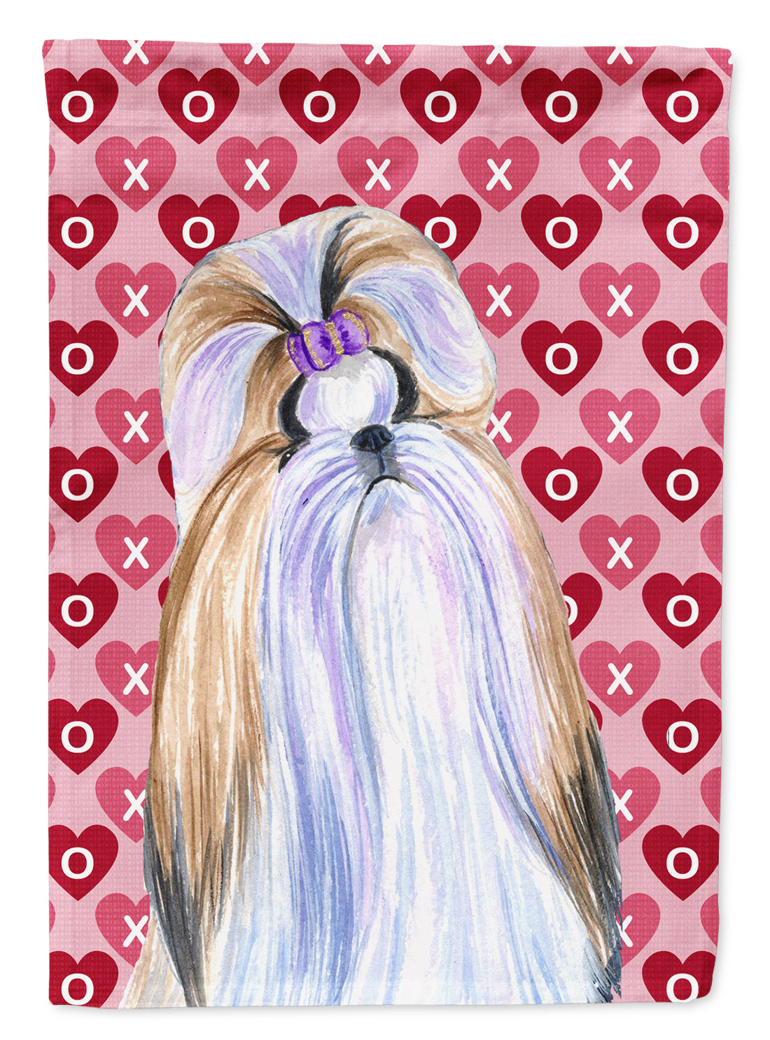 Shih Tzu Hearts Love and Valentine's Day Portrait Flag Garden Size.