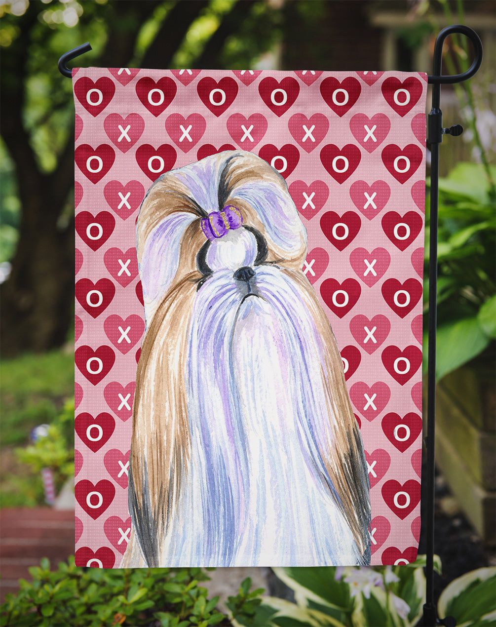 Shih Tzu Hearts Love and Valentine's Day Portrait Flag Garden Size.