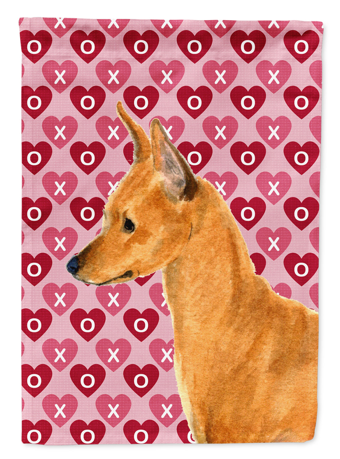 Min Pin Hearts Love and Valentine's Day Portrait Flag Garden Size.