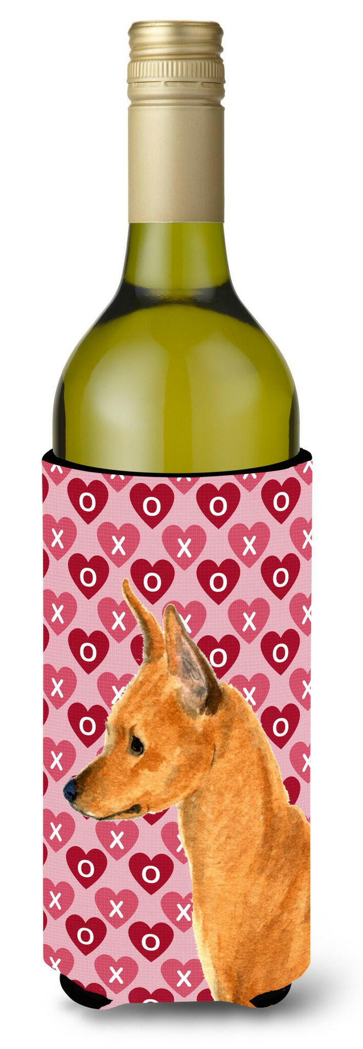 Min Pin Hearts Love and Valentine&#39;s Day Portrait Wine Bottle Beverage Insulator Beverage Insulator Hugger by Caroline&#39;s Treasures