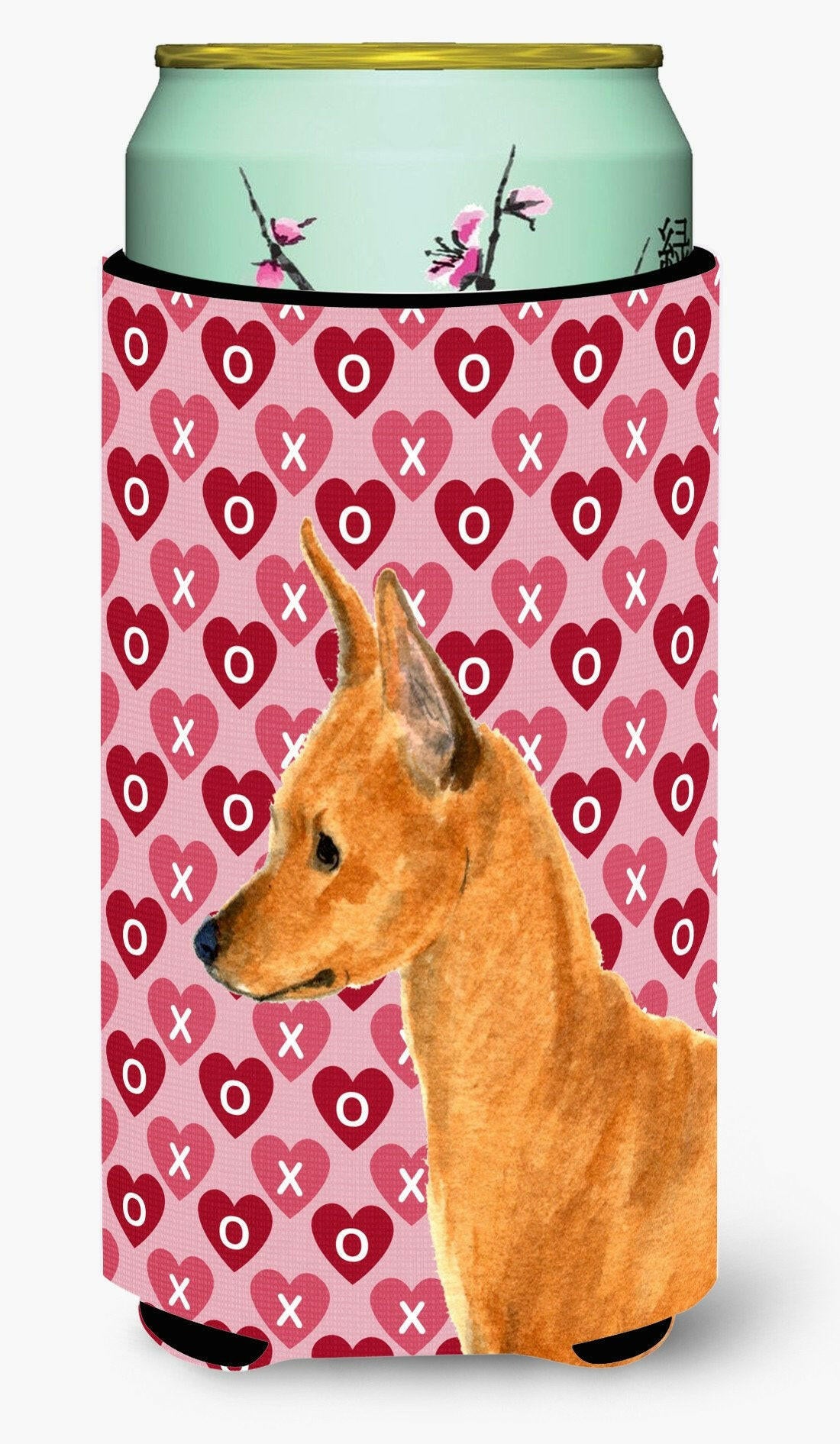 Min Pin Hearts Love and Valentine's Day Portrait  Tall Boy Beverage Insulator Beverage Insulator Hugger by Caroline's Treasures