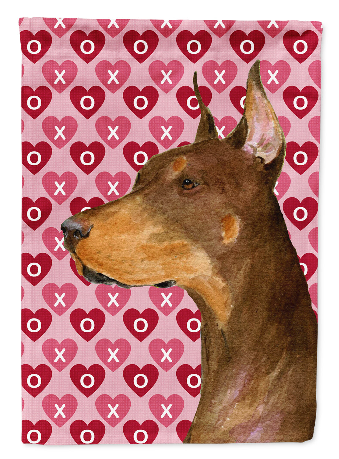 Doberman Hearts Love and Valentine's Day Portrait Flag Canvas House Size  the-store.com.