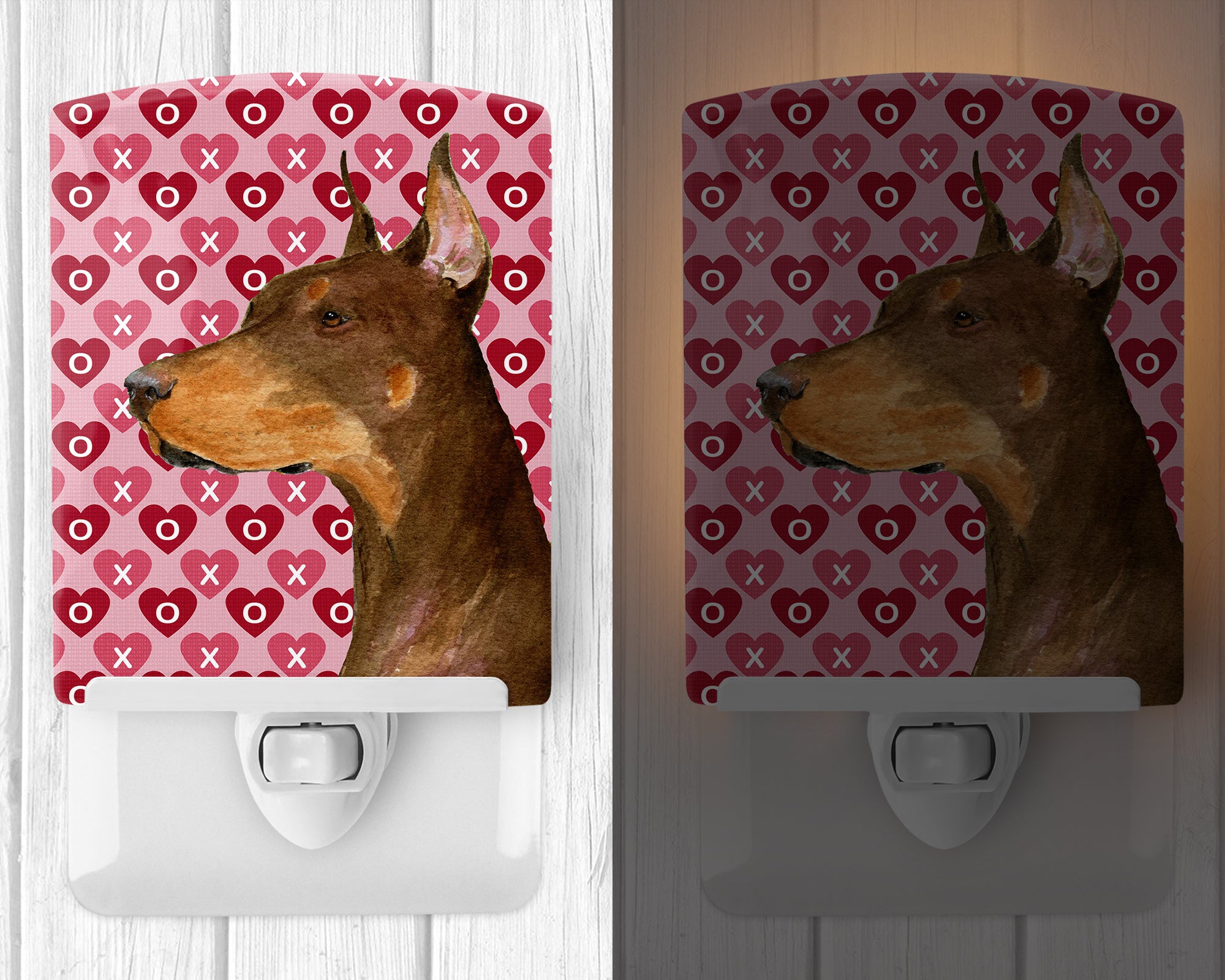 Doberman Hearts Love and Valentine's Day Portrait Ceramic Night Light SS4468CNL - the-store.com