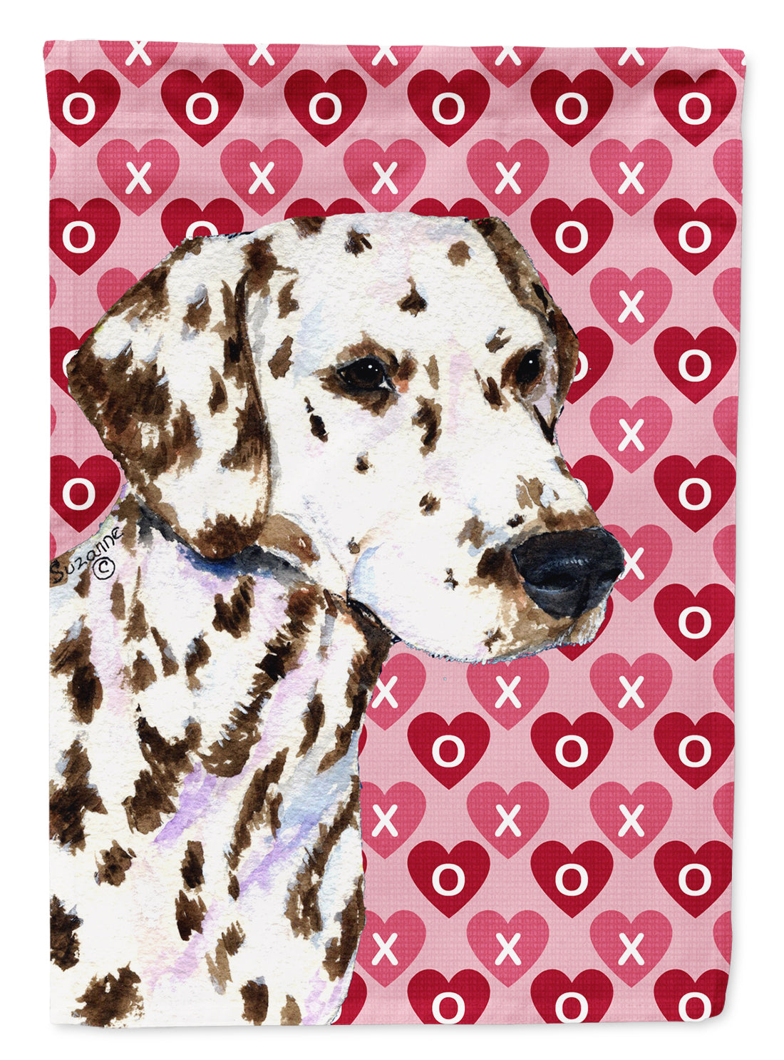 Dalmatian Hearts Love and Valentine's Day Portrait Flag Canvas House Size  the-store.com.