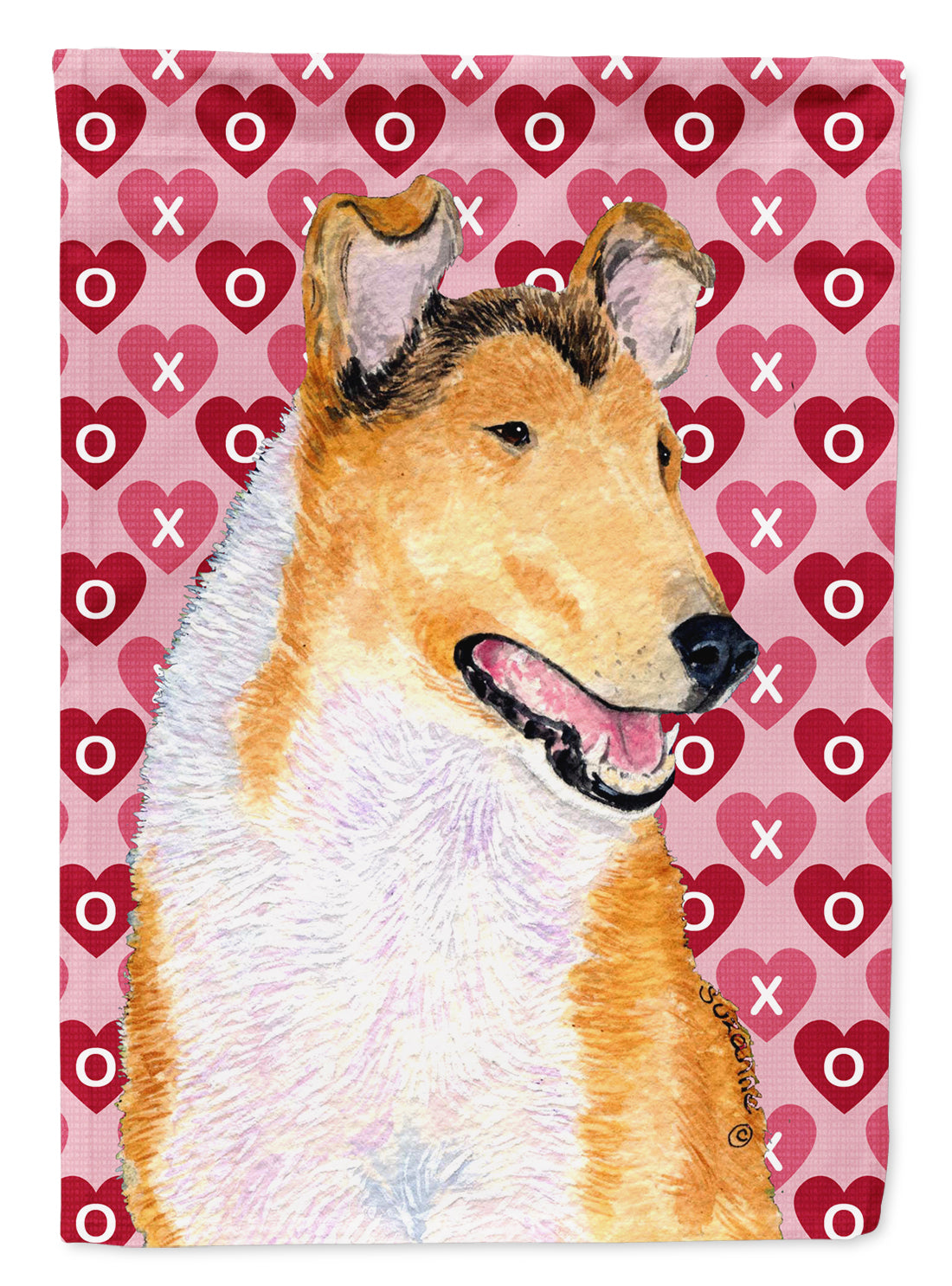 Collie Smooth Hearts Love and Valentine's Day Portrait Flag Garden Size.