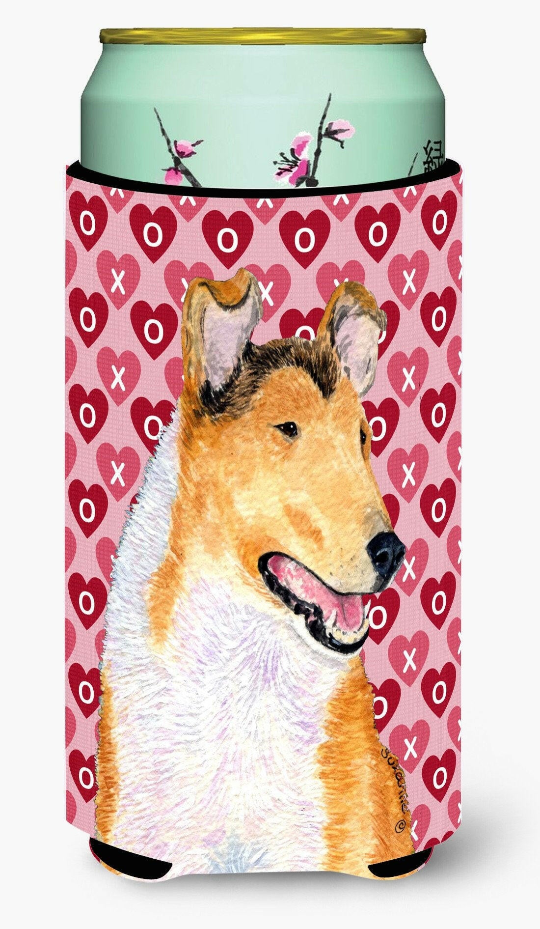 Collie Smooth Hearts Love and Valentine's Day Portrait  Tall Boy Beverage Insulator Beverage Insulator Hugger by Caroline's Treasures