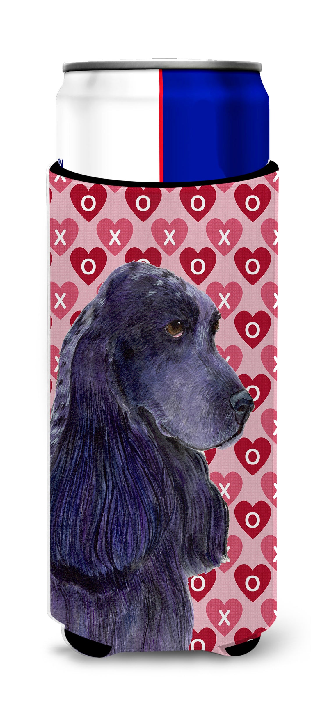 Black Cocker Spaniel Hearts Love Valentine&#39;s Day Ultra Beverage Insulators for slim cans SS4471MUK.